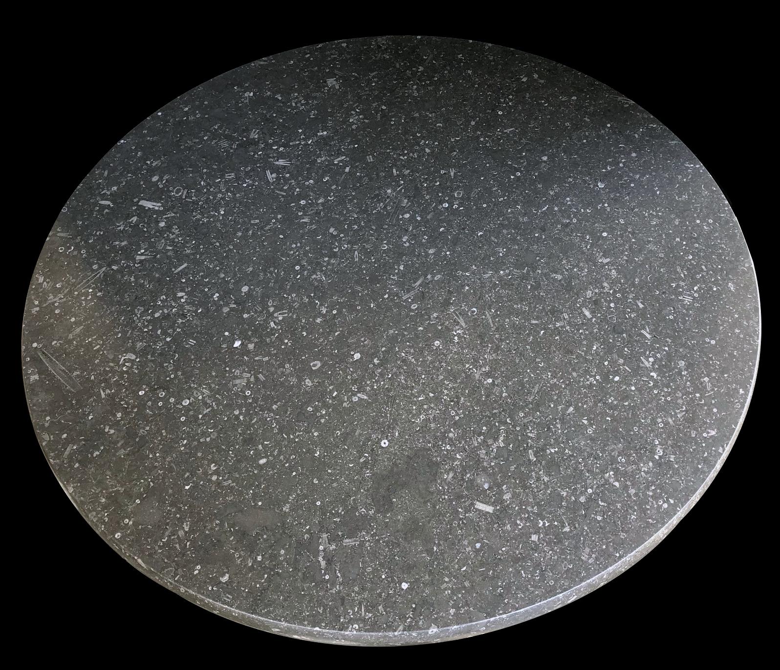 Carved Custom Belgian Bluestone Round Dining/Center Table with Barrel-form Base For Sale