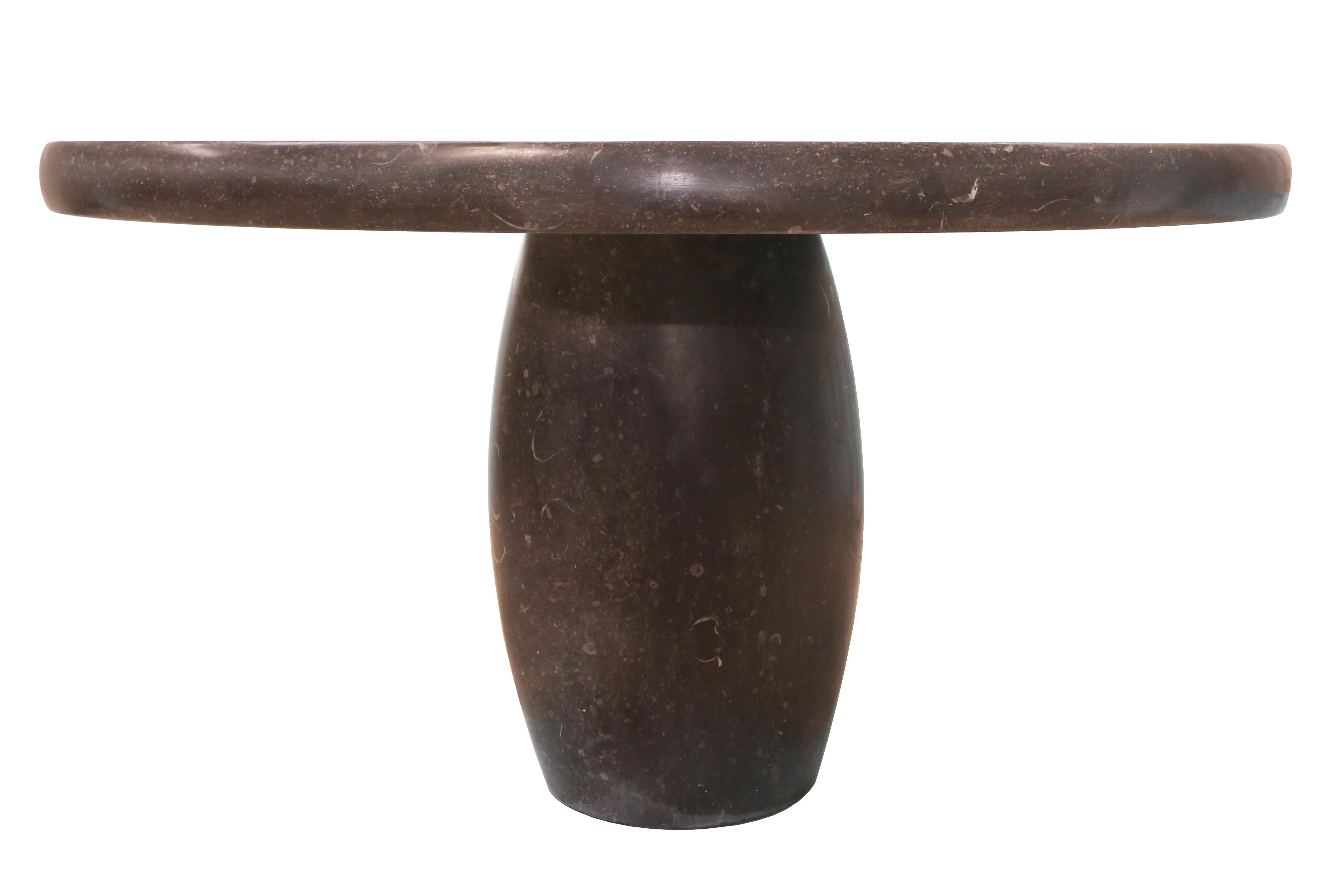 Custom Belgian Bluestone Round Dining/Center Table with Barrel-form Base For Sale 2