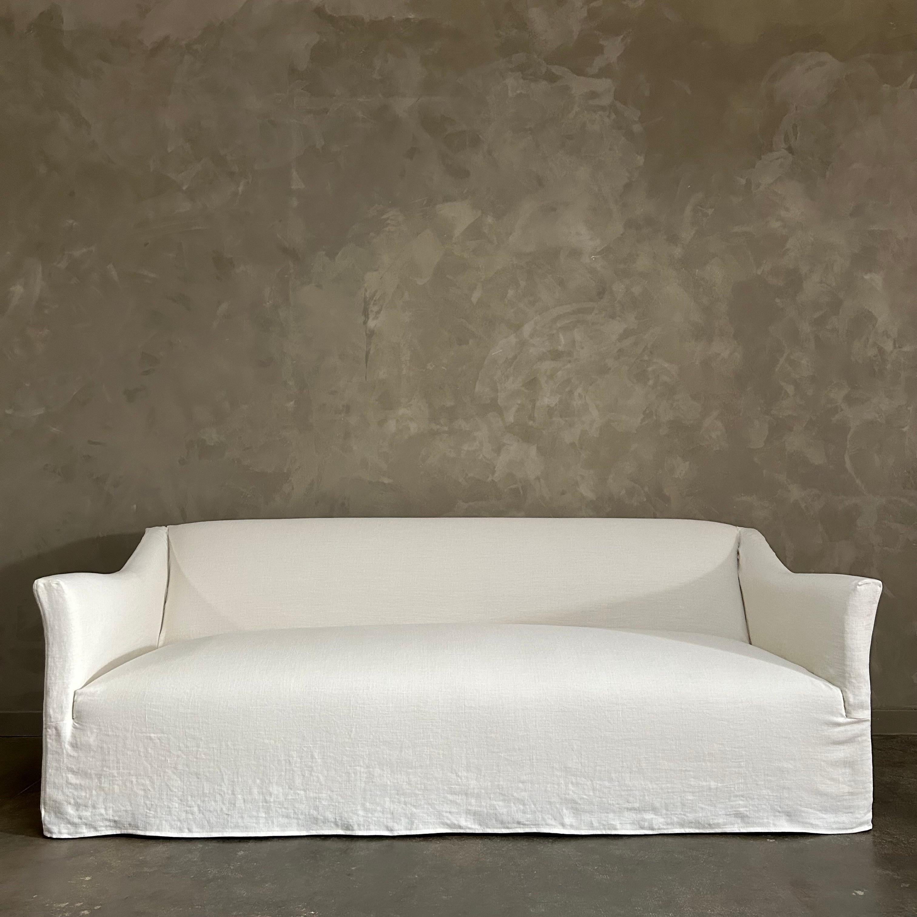 Custom Belgian Linen Slip Covered Sofa  For Sale 7