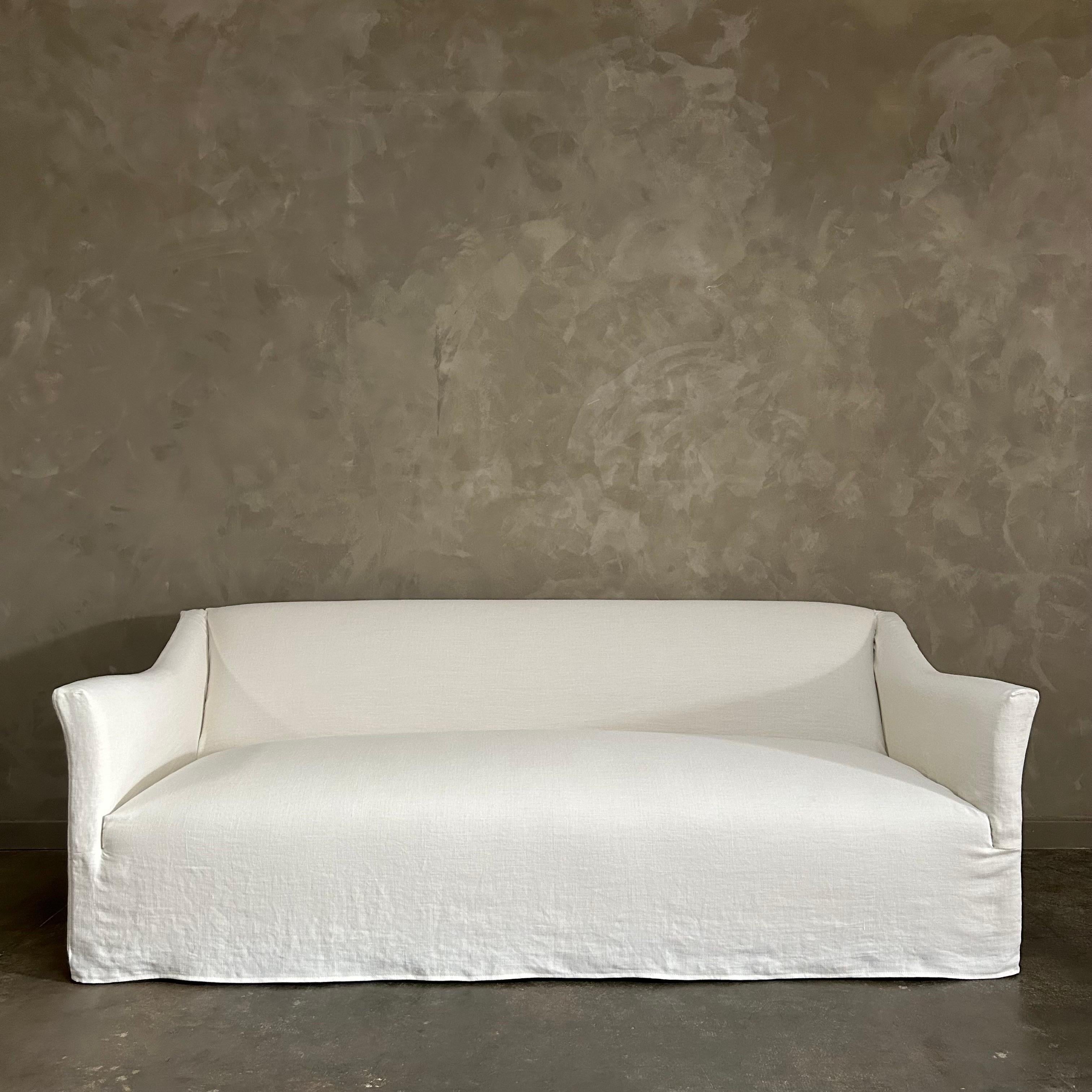 Organic Modern Custom Belgian Linen Slip Covered Sofa  For Sale
