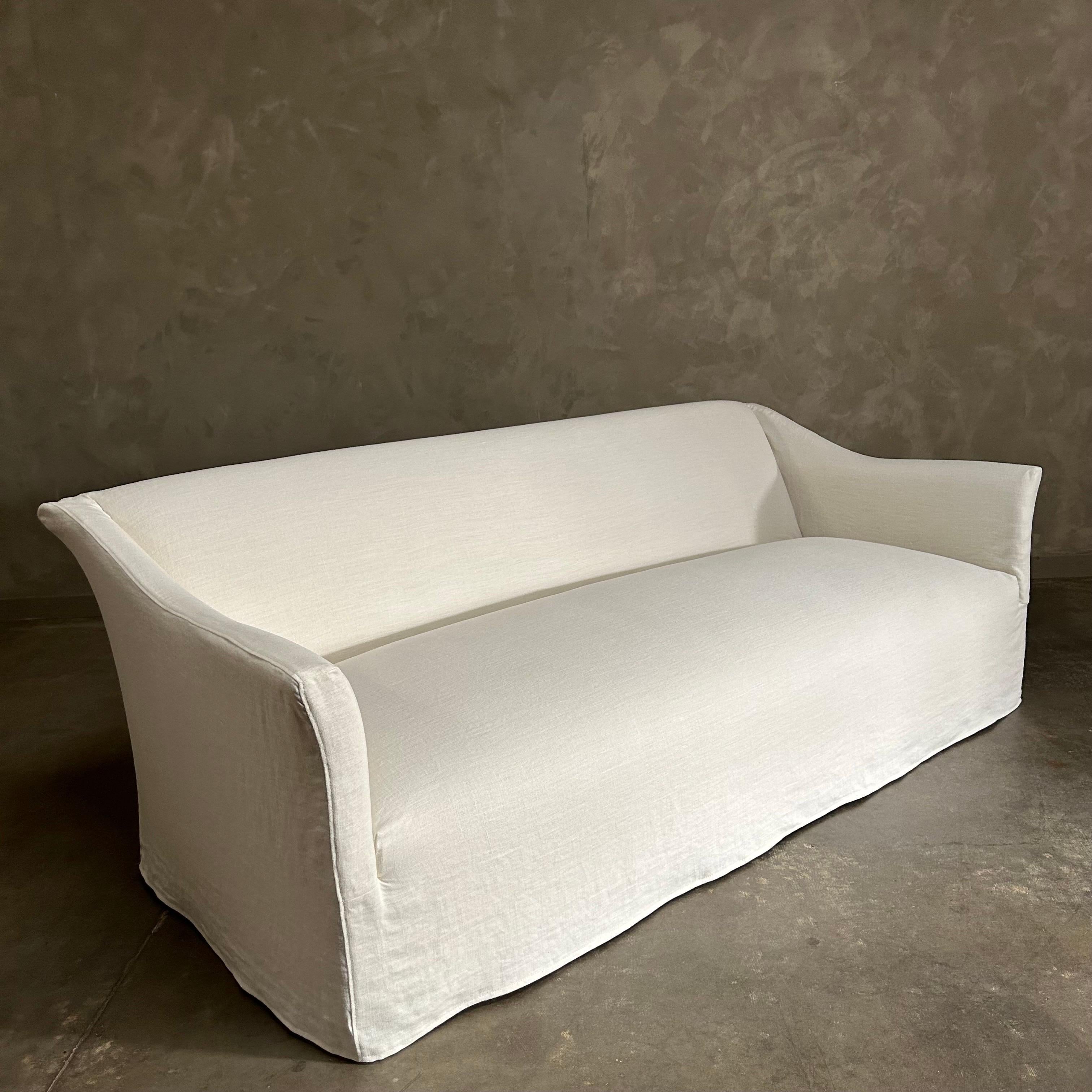 Custom Belgian Linen Slip Covered Sofa  In New Condition For Sale In Brea, CA