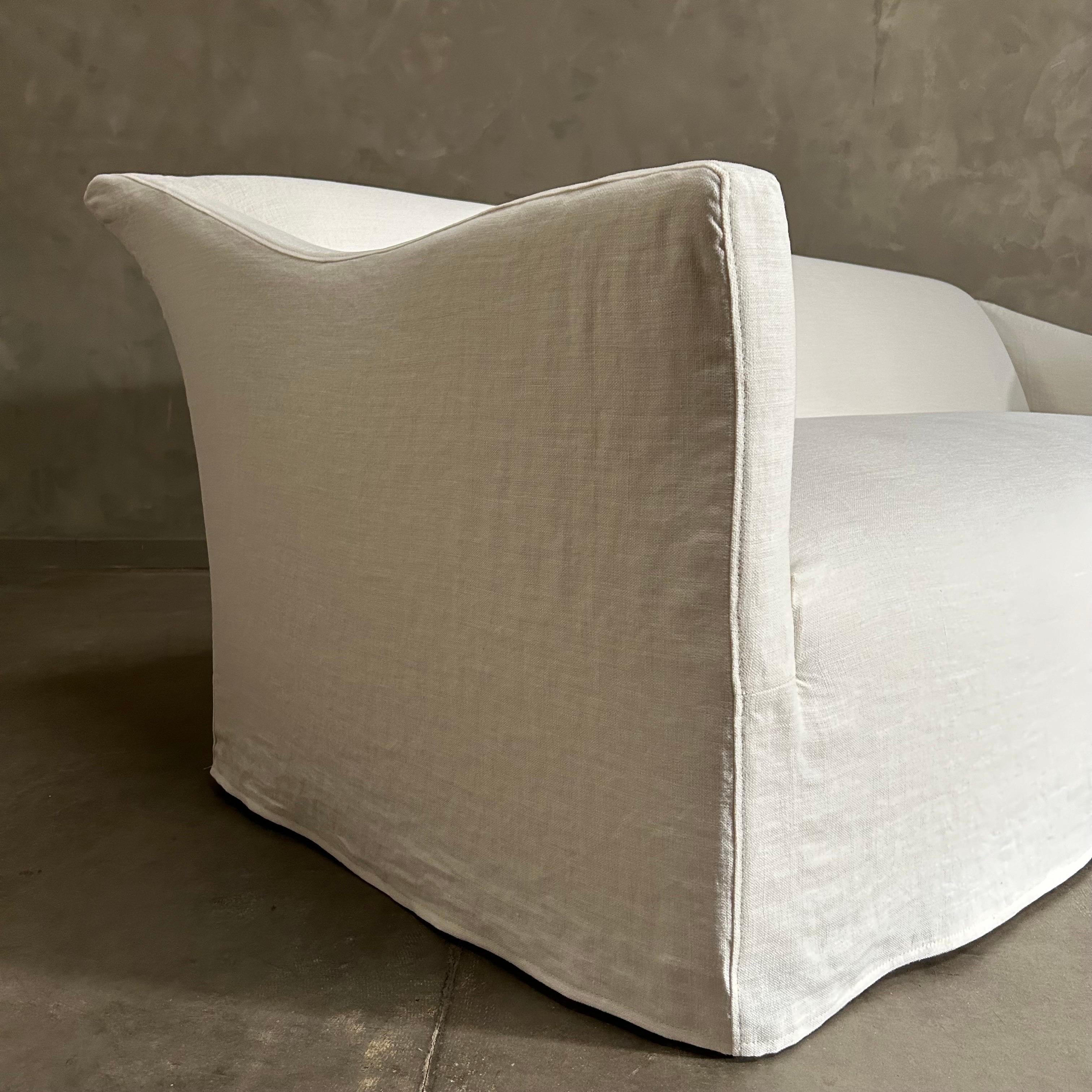 Contemporary Custom Belgian Linen Slip Covered Sofa  For Sale