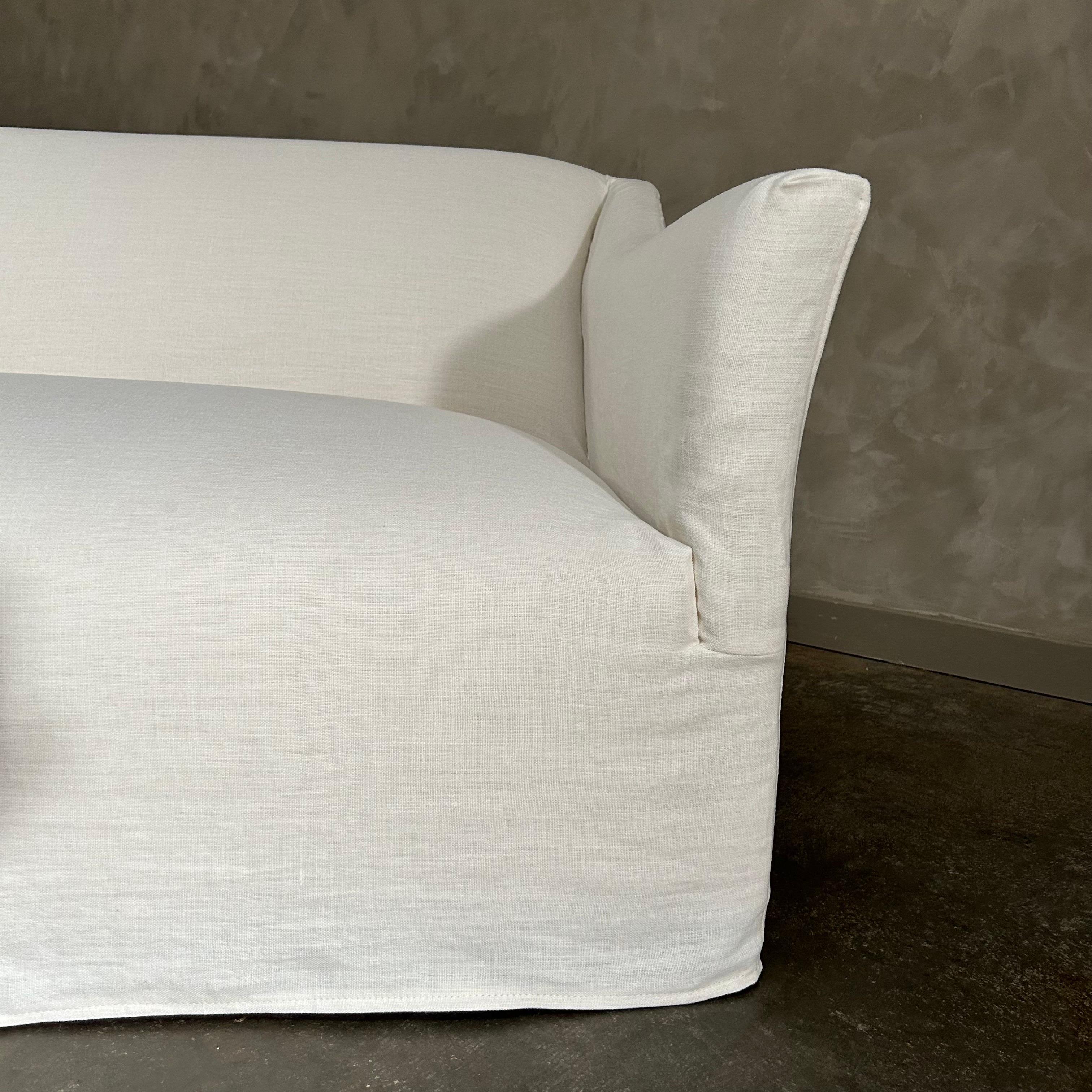 Custom Belgian Linen Slip Covered Sofa  For Sale 1