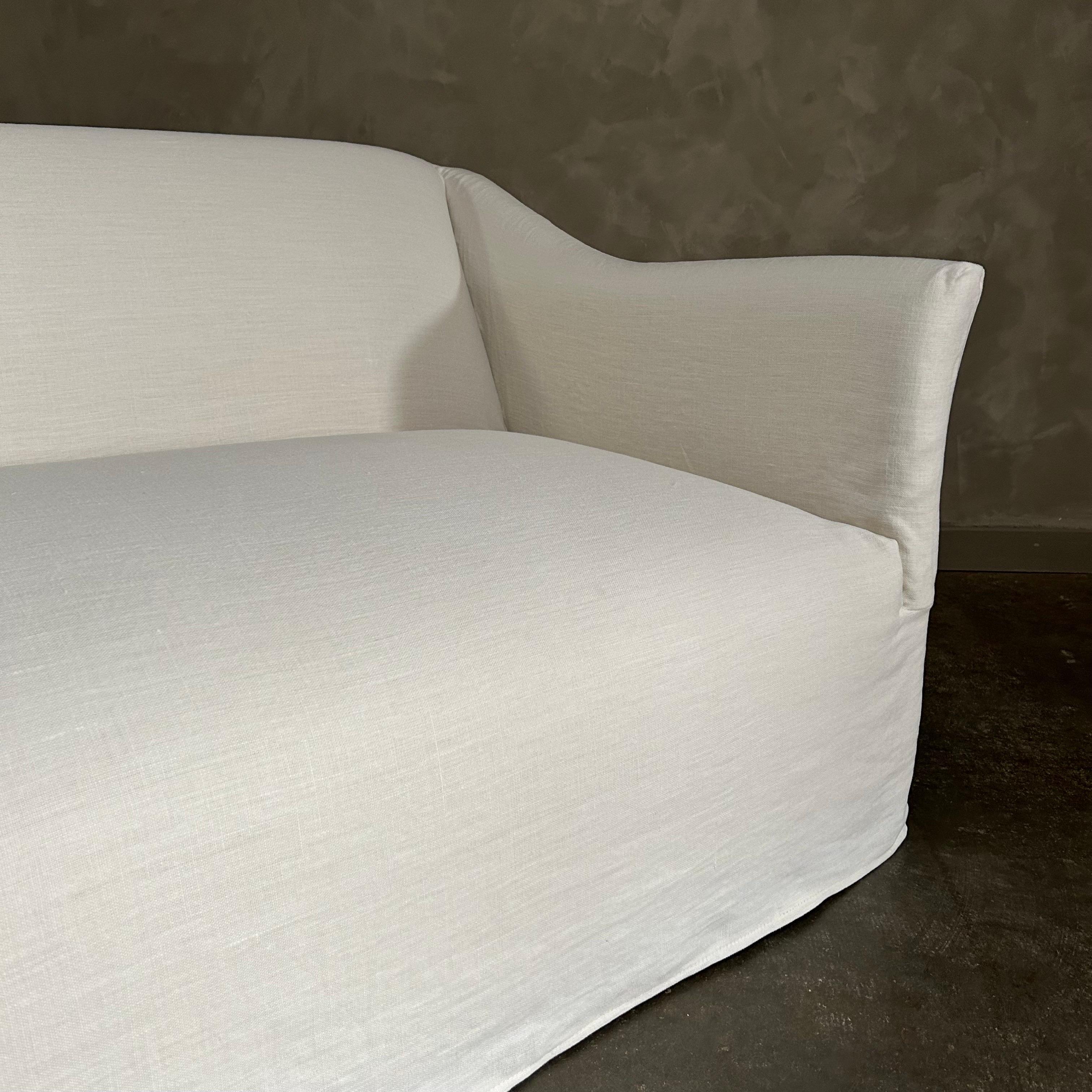 Custom Belgian Linen Slip Covered Sofa  For Sale 2