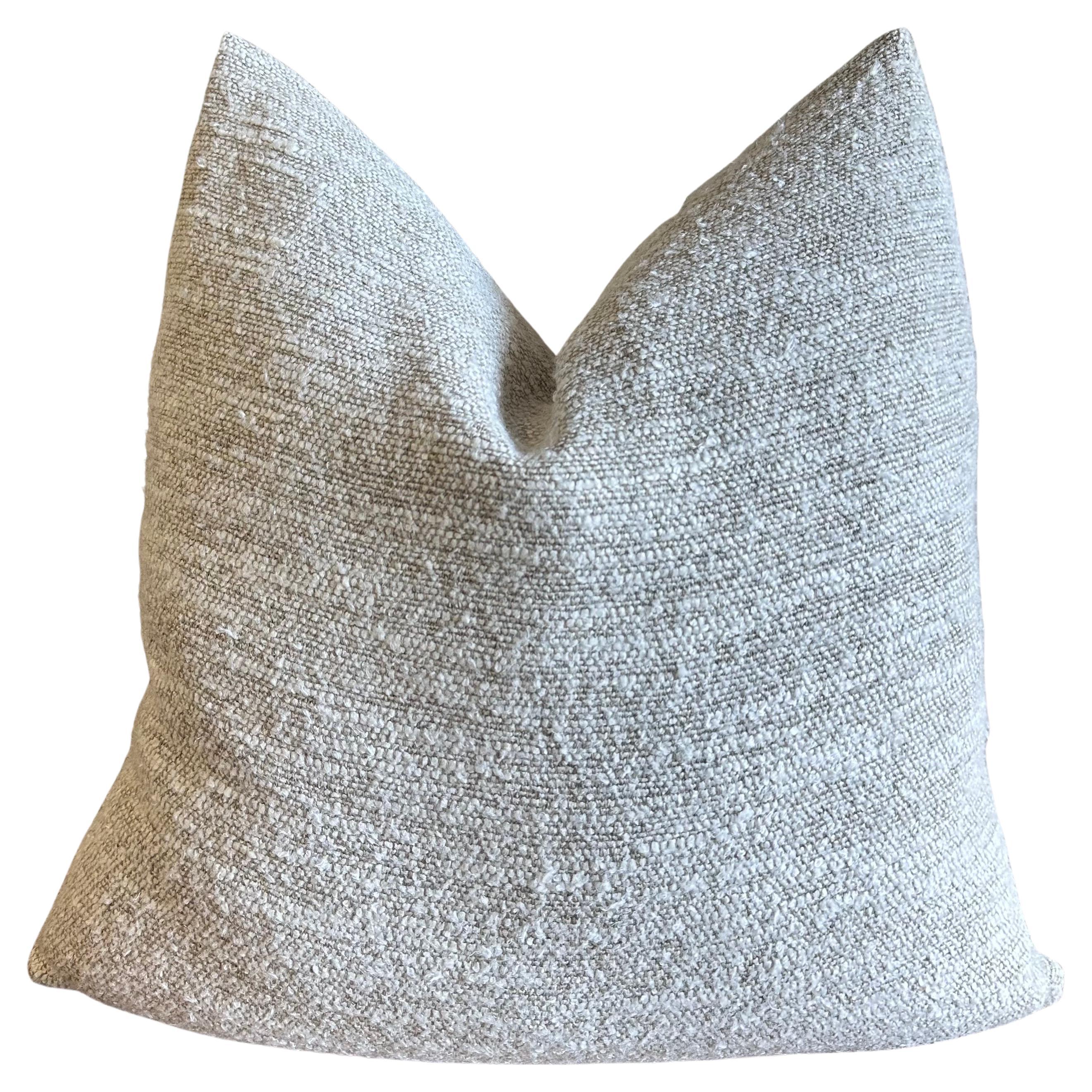 Custom Belgian Woven Linen Accent Pillow in Oatmeal For Sale