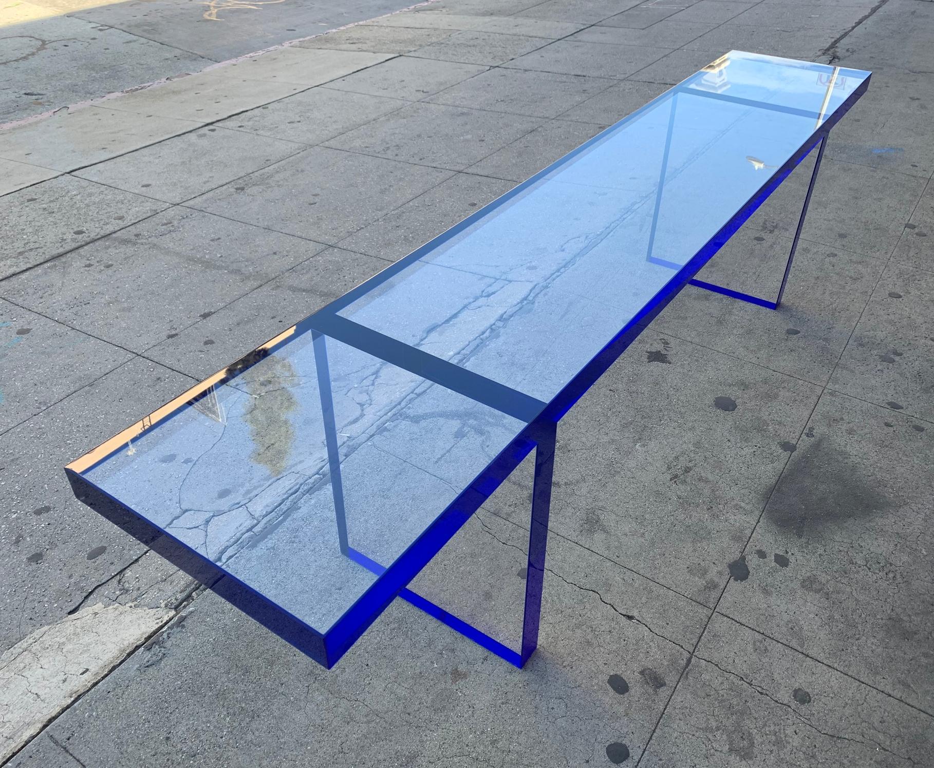 Custom Bench in Deep Blue and Clear Lucite by Amparo Calderon Tapia For Sale 4
