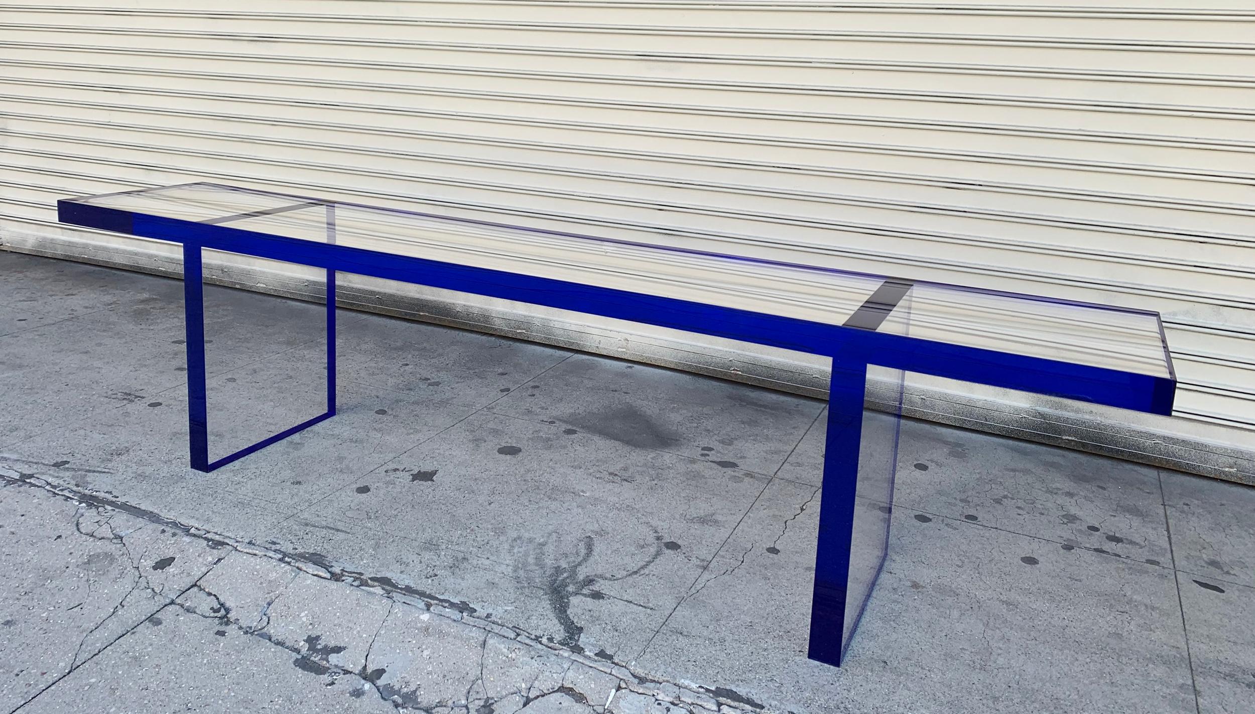 Custom Bench in Deep Blue and Clear Lucite by Amparo Calderon Tapia For Sale 9