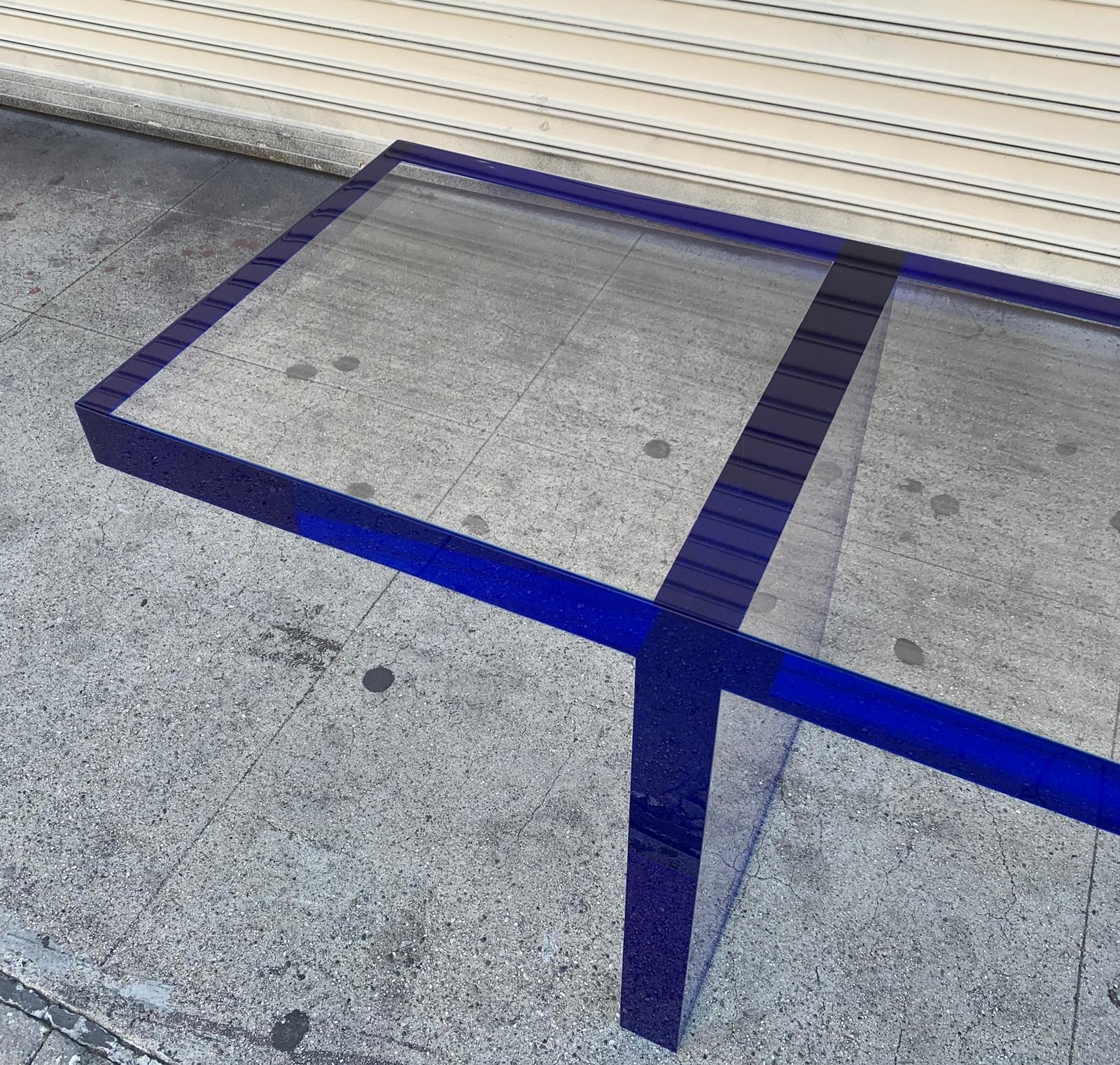 Modern Custom Bench in Deep Blue and Clear Lucite by Amparo Calderon Tapia For Sale