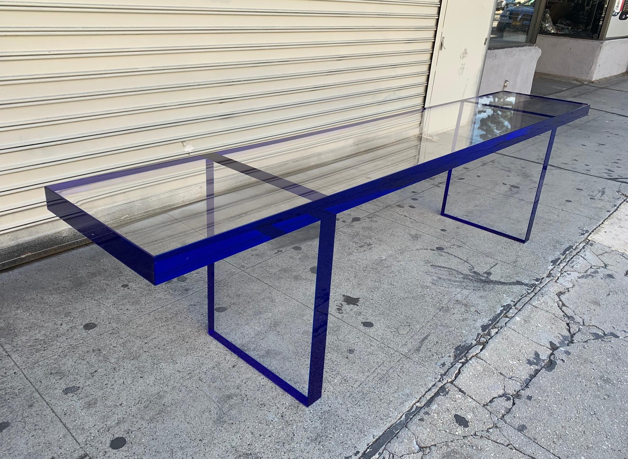 Custom Bench in Deep Blue and Clear Lucite by Amparo Calderon Tapia For Sale 1