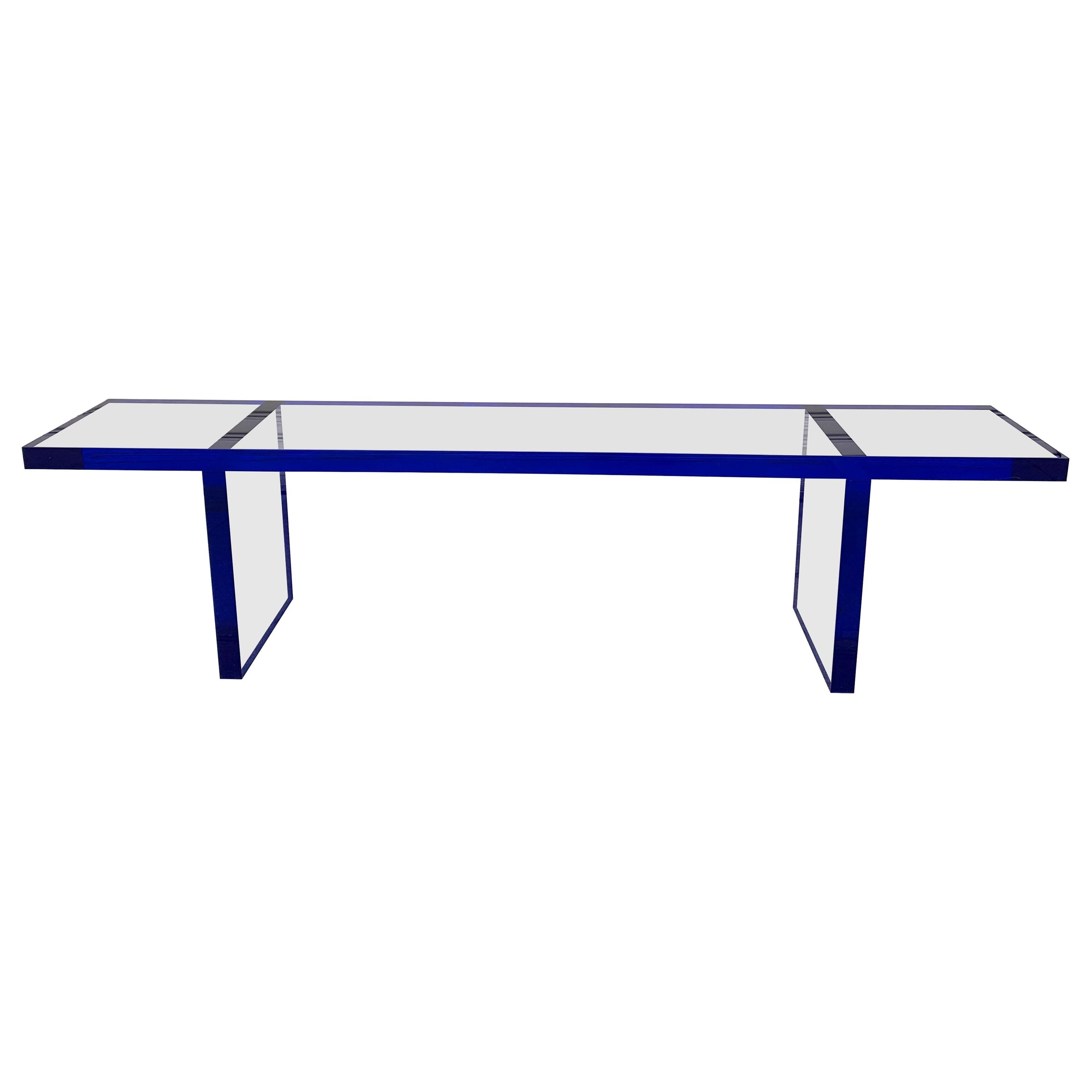 Custom Bench in Deep Blue and Clear Lucite by Cain Modern