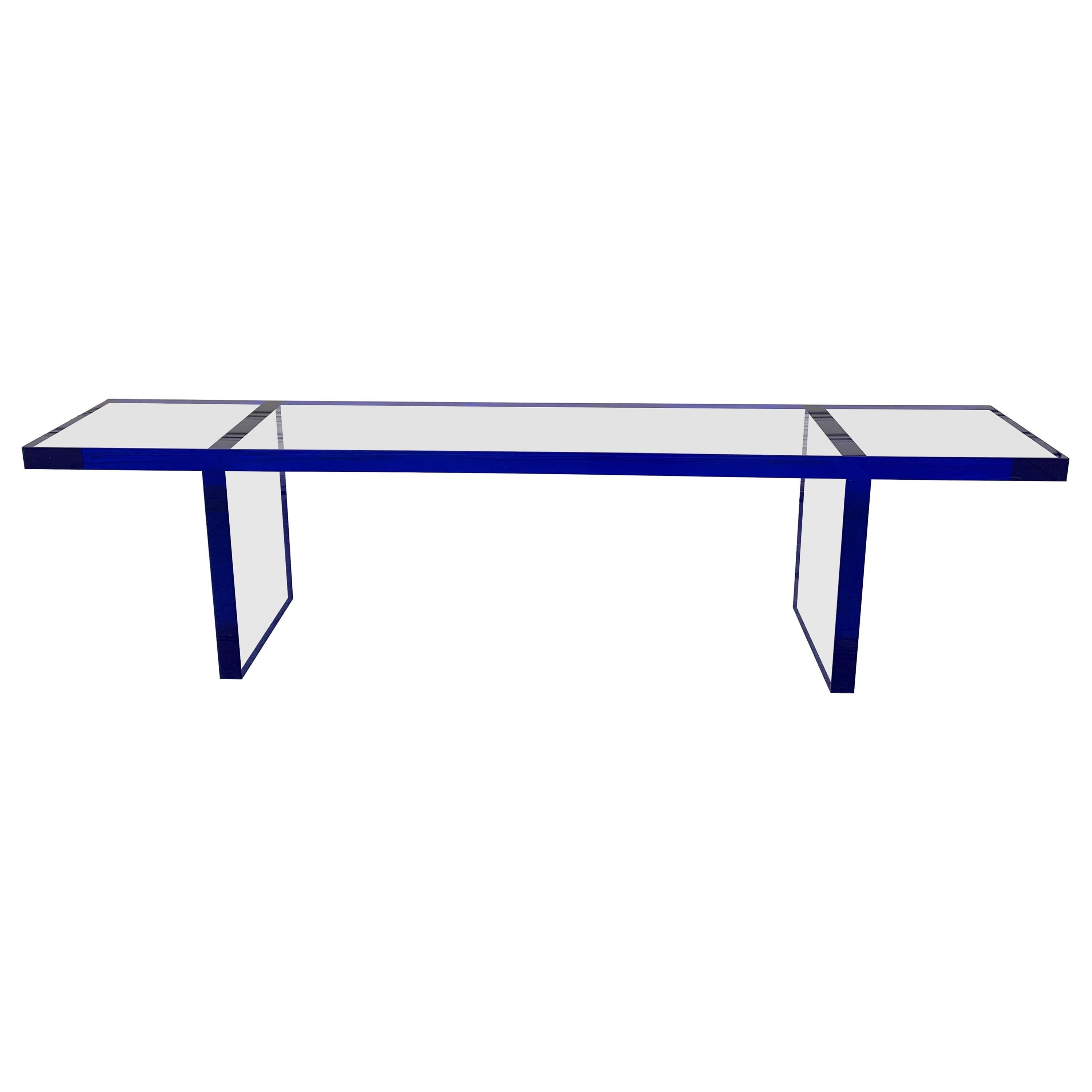Custom Bench in Deep Blue and Clear Lucite by Amparo Calderon Tapia For Sale