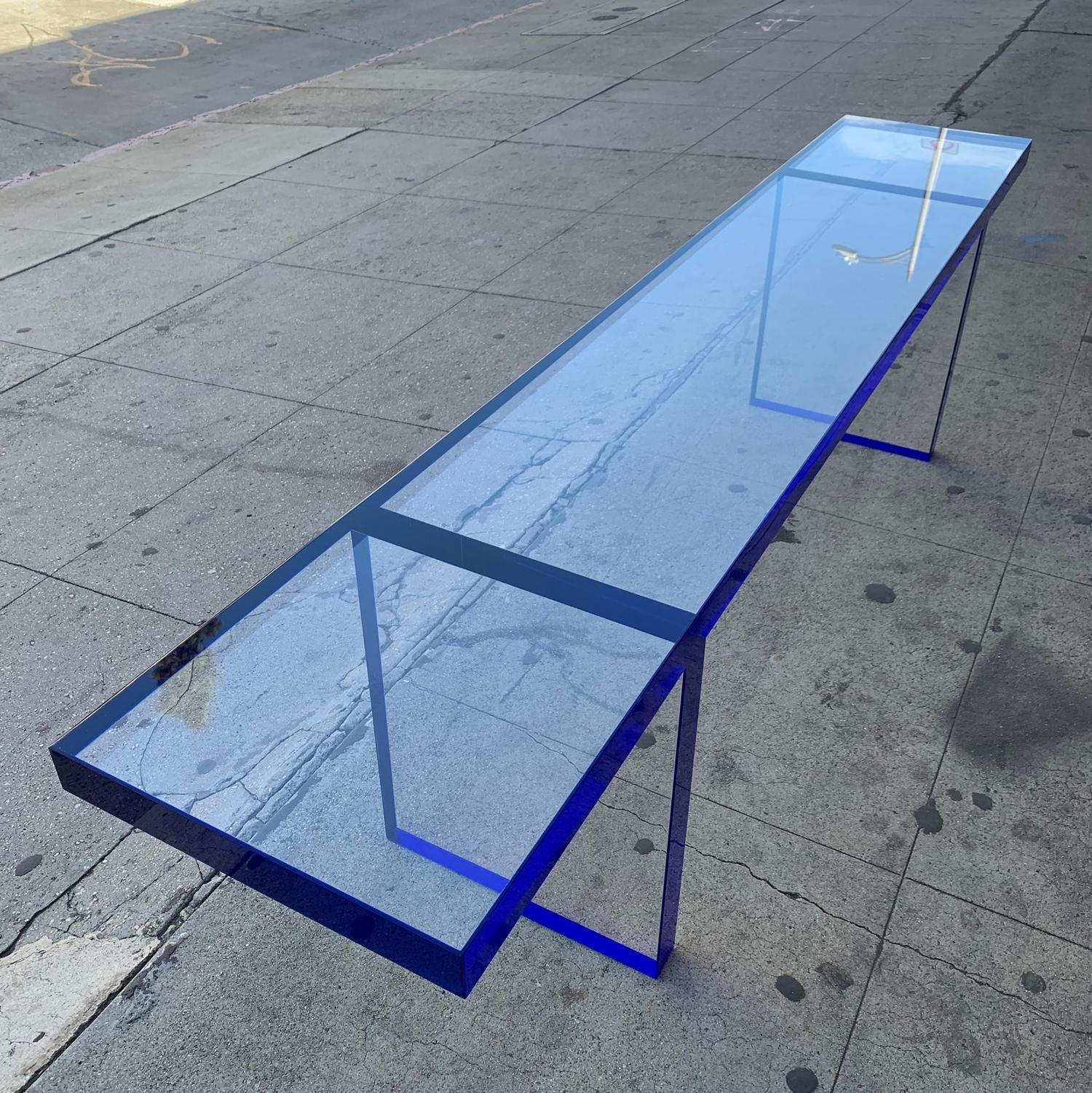 Custom Bench in Deep Blue and Clear Lucite by Cain Modern 5