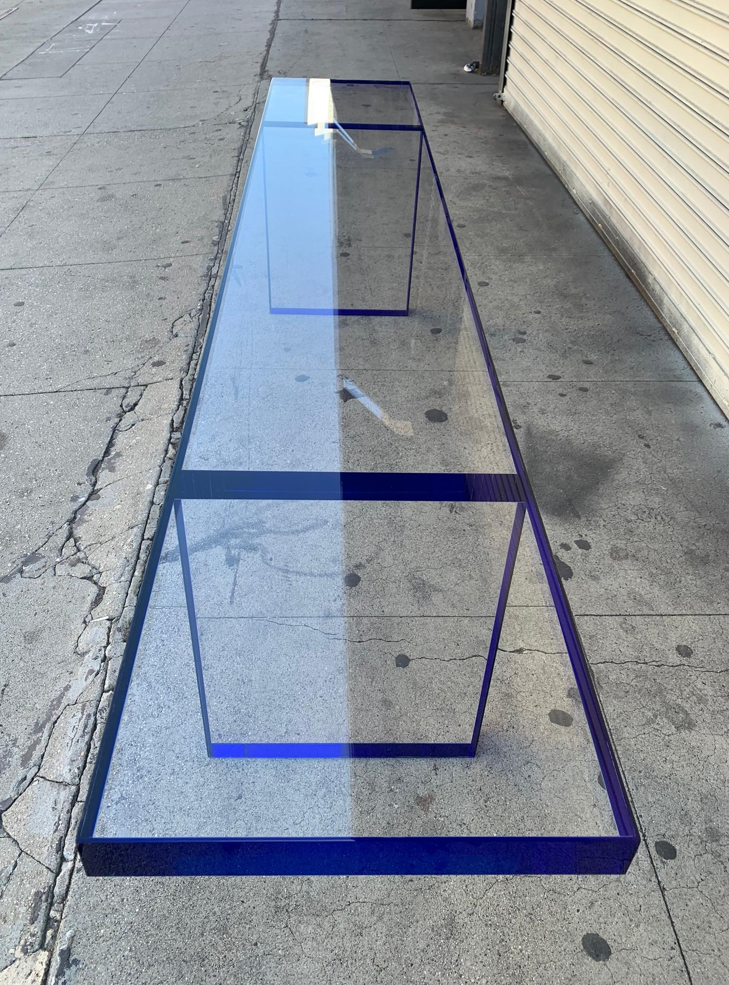 Custom Bench in Deep Blue and Clear Lucite by Cain Modern 6