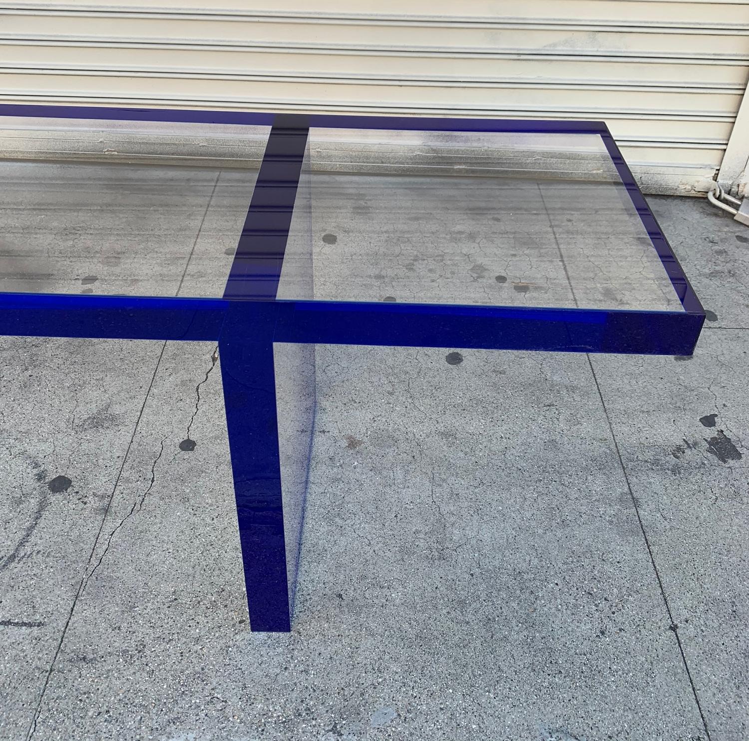 Custom Bench in Deep Blue and Clear Lucite by Cain Modern 8