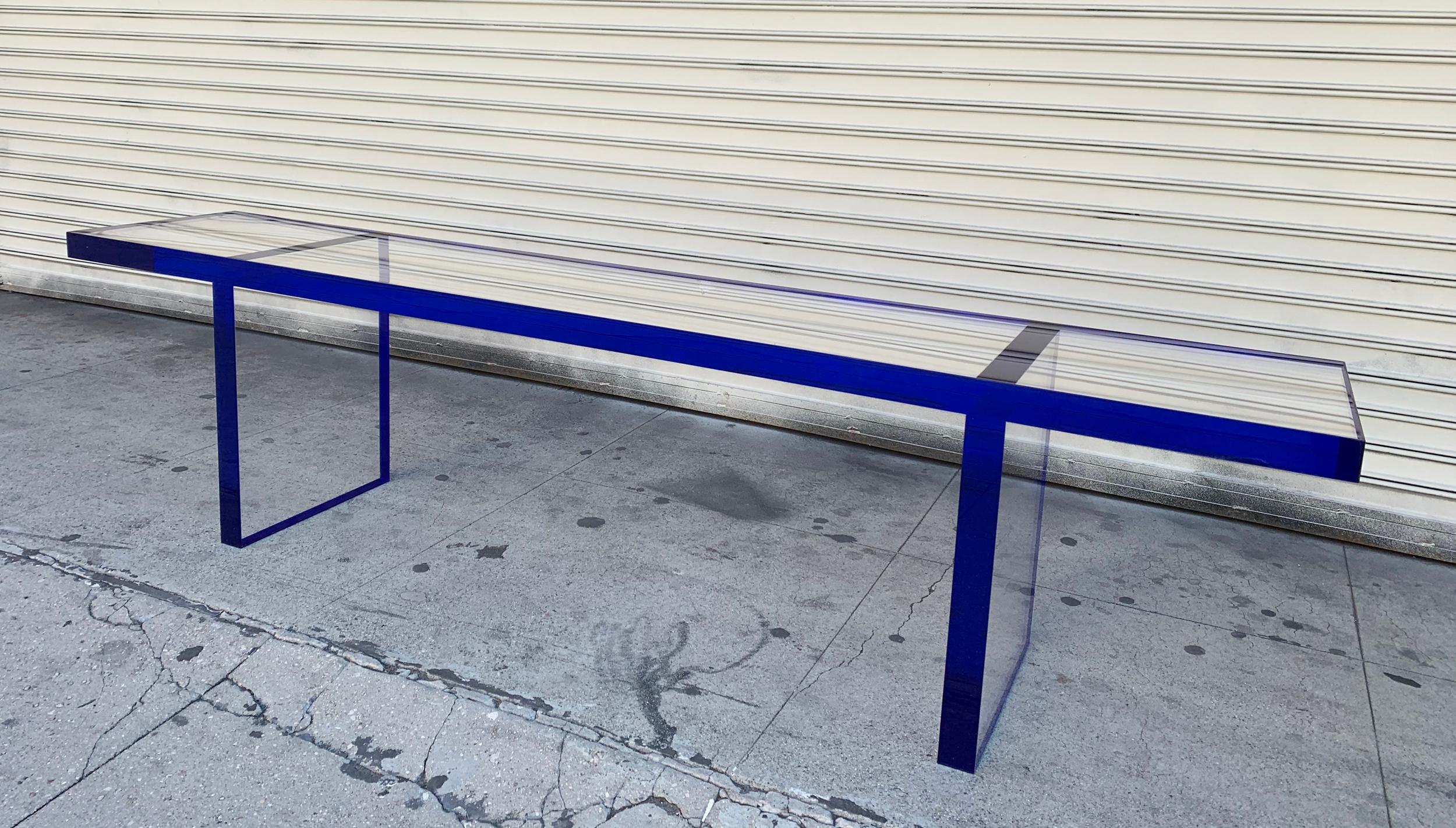 Custom Bench in Deep Blue and Clear Lucite by Cain Modern 9