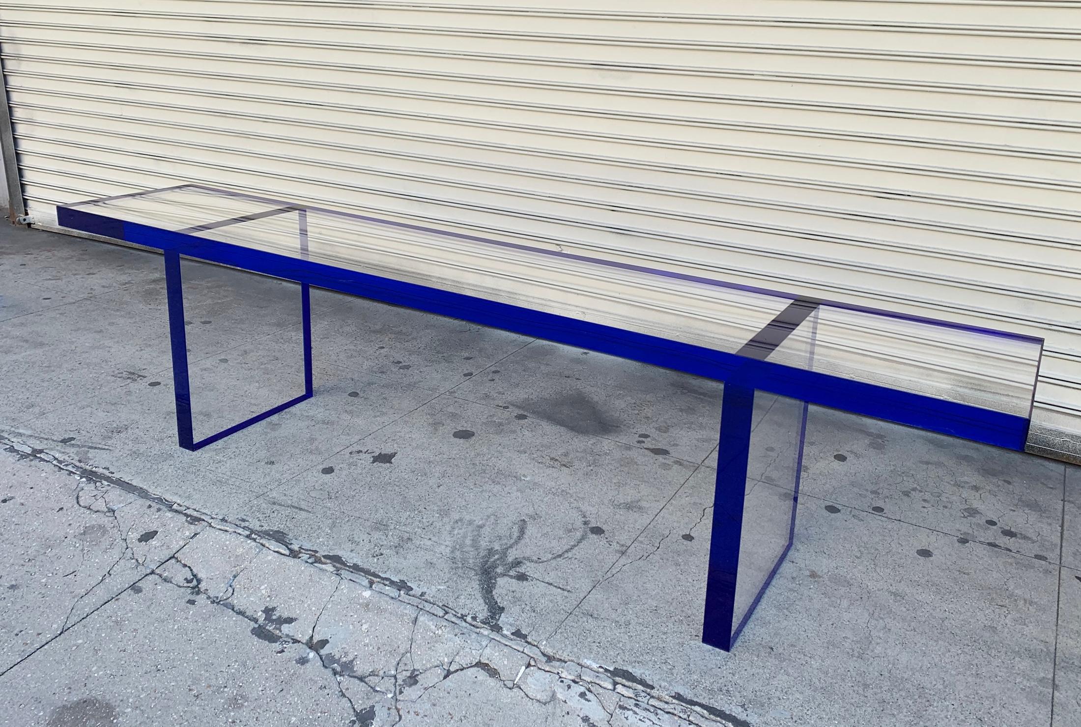 Custom Bench in Deep Blue and Clear Lucite by Cain Modern 10