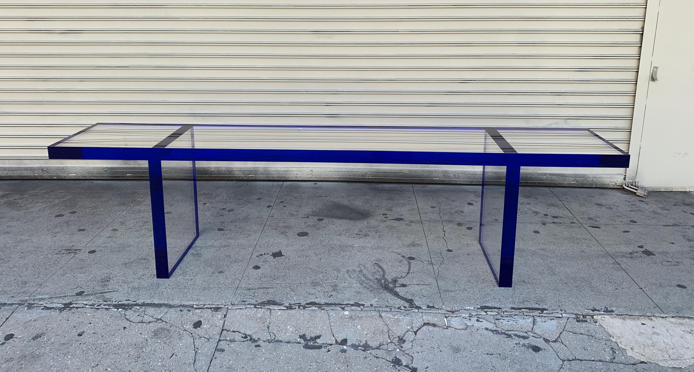 Custom Bench in Deep Blue and Clear Lucite by Cain Modern 11