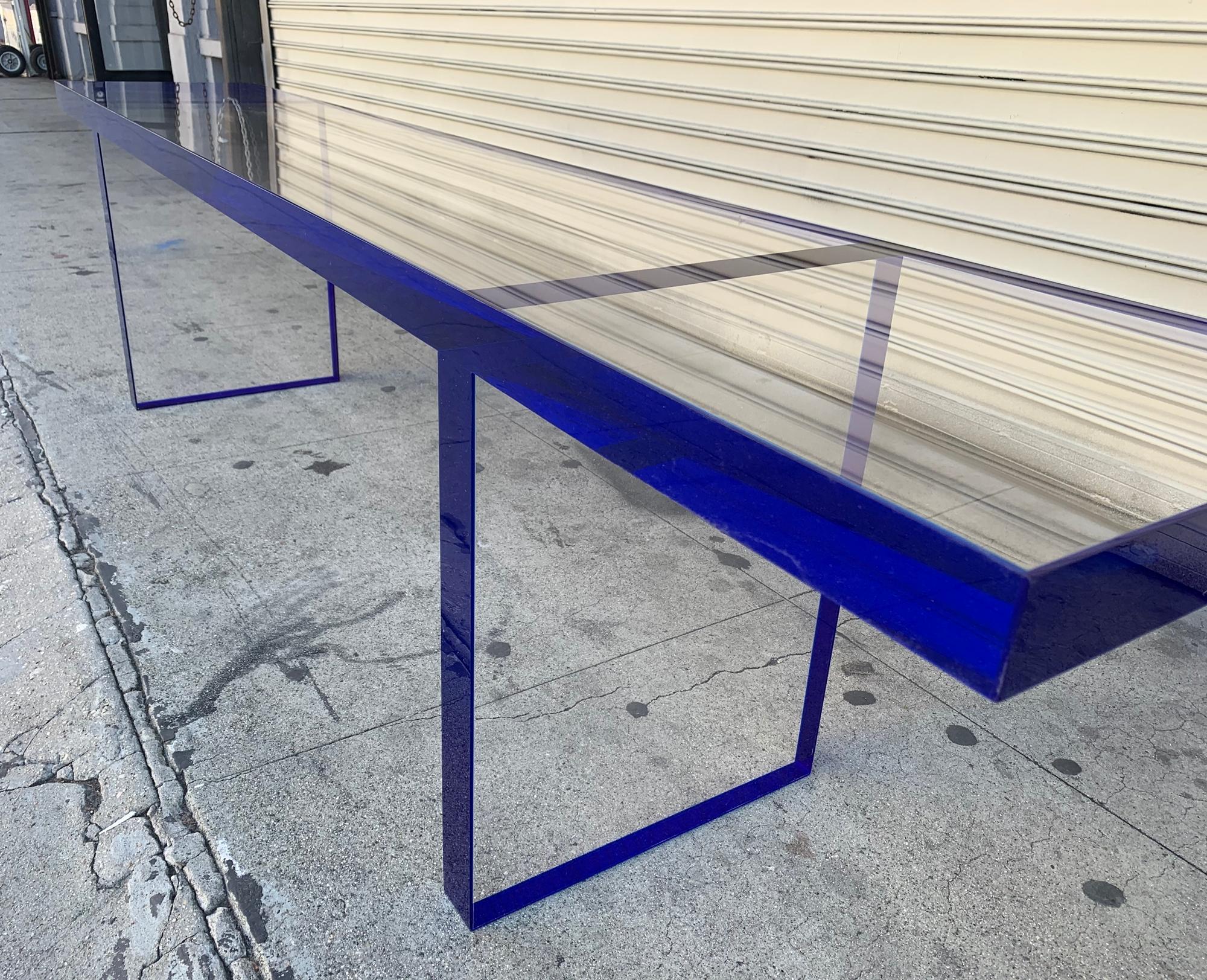 North American Custom Bench in Deep Blue and Clear Lucite by Cain Modern