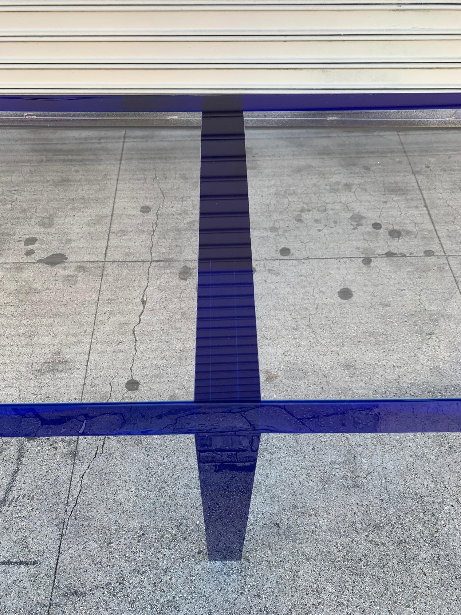 Custom Bench in Deep Blue and Clear Lucite by Cain Modern In Good Condition In Los Angeles, CA