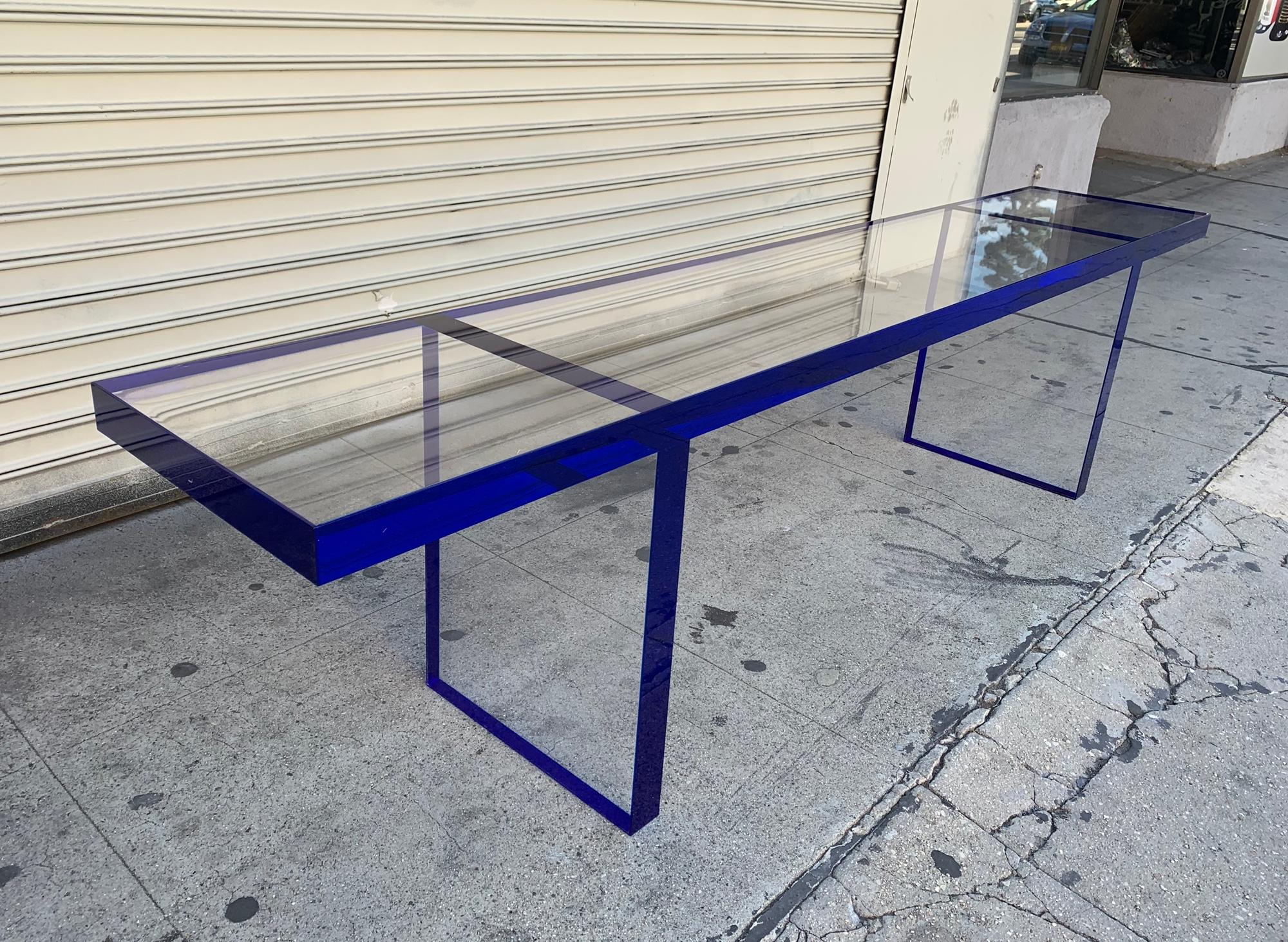 Custom Bench in Deep Blue and Clear Lucite by Cain Modern 1