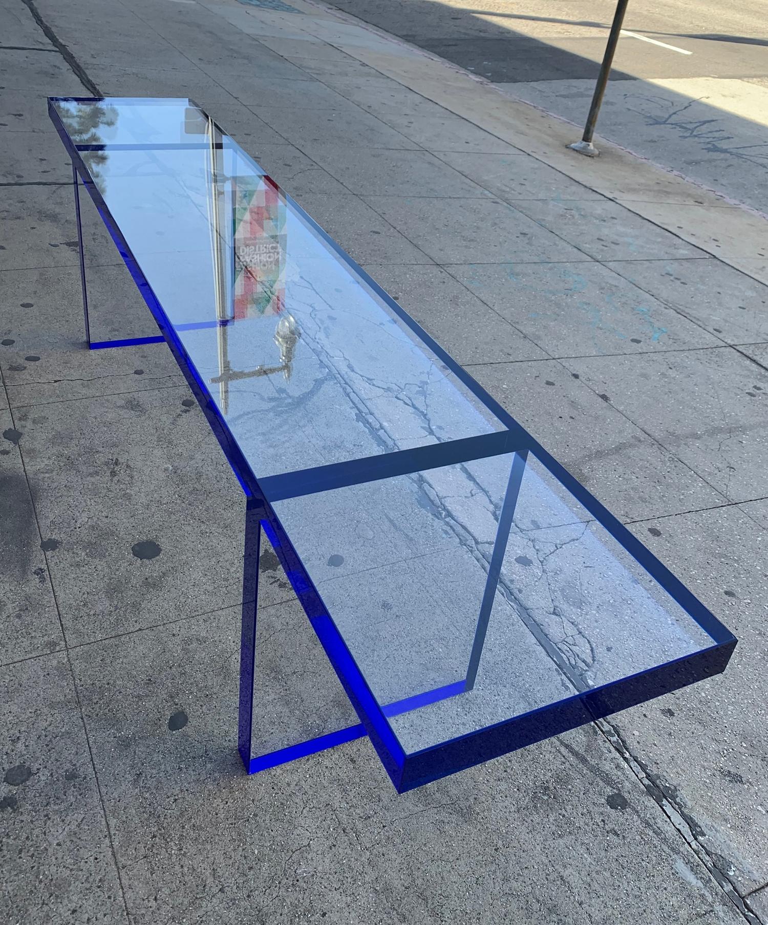Custom Bench in Deep Blue and Clear Lucite by Cain Modern 2