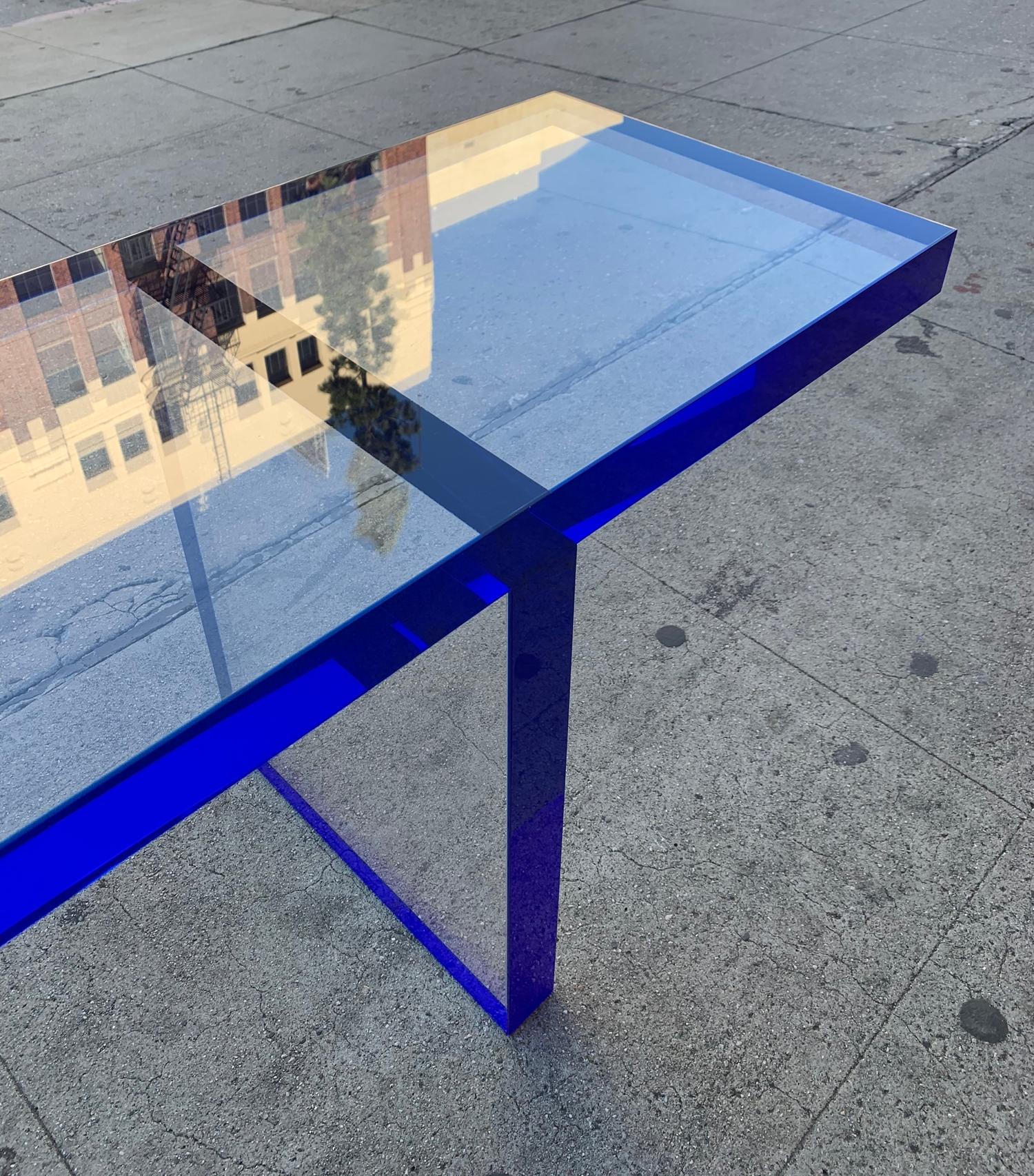 Custom Bench in Deep Blue and Clear Lucite by Cain Modern 3