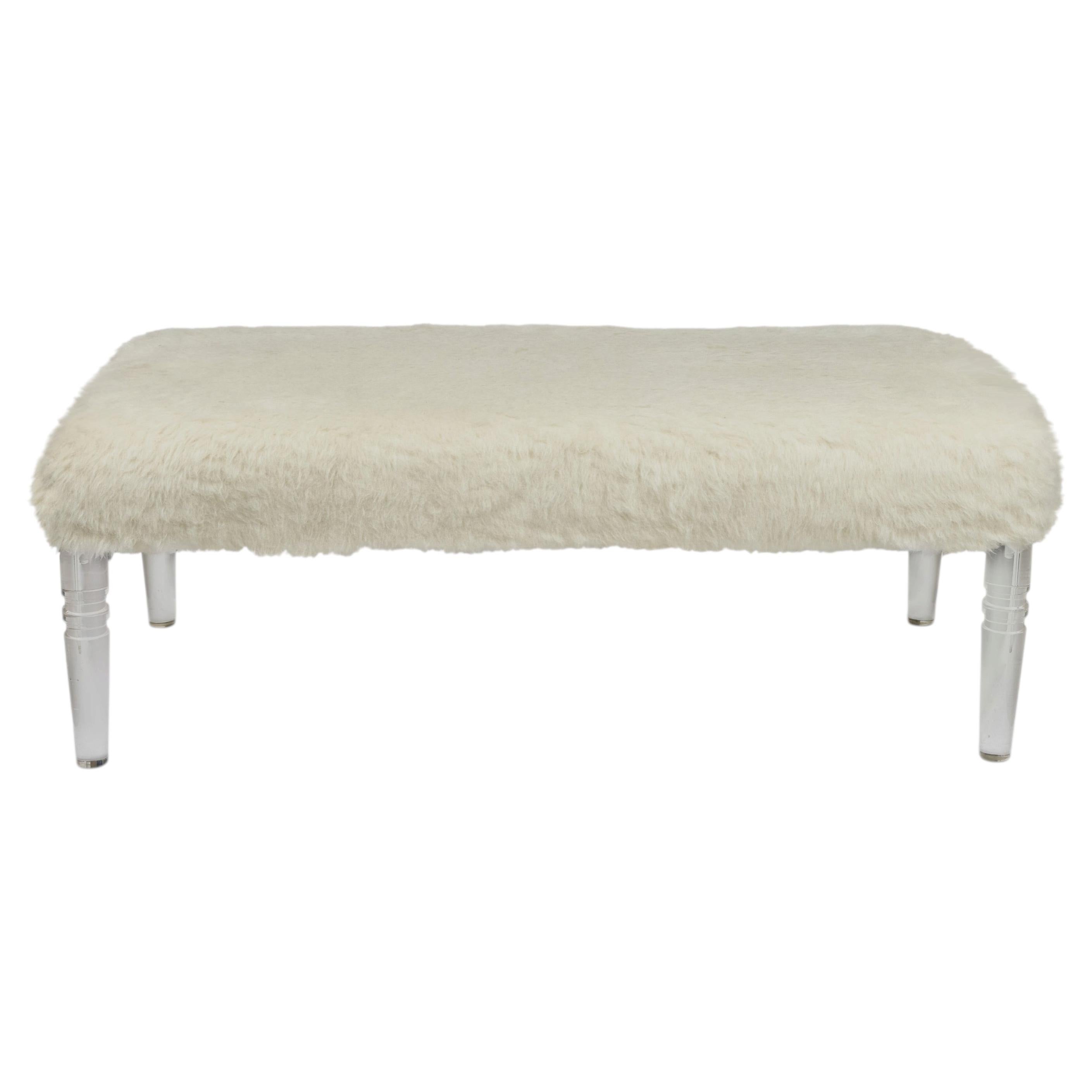 Custom Bench Newly Upholstered in a Wool / Alpaca Fabric, Italy with Lucite Legs For Sale