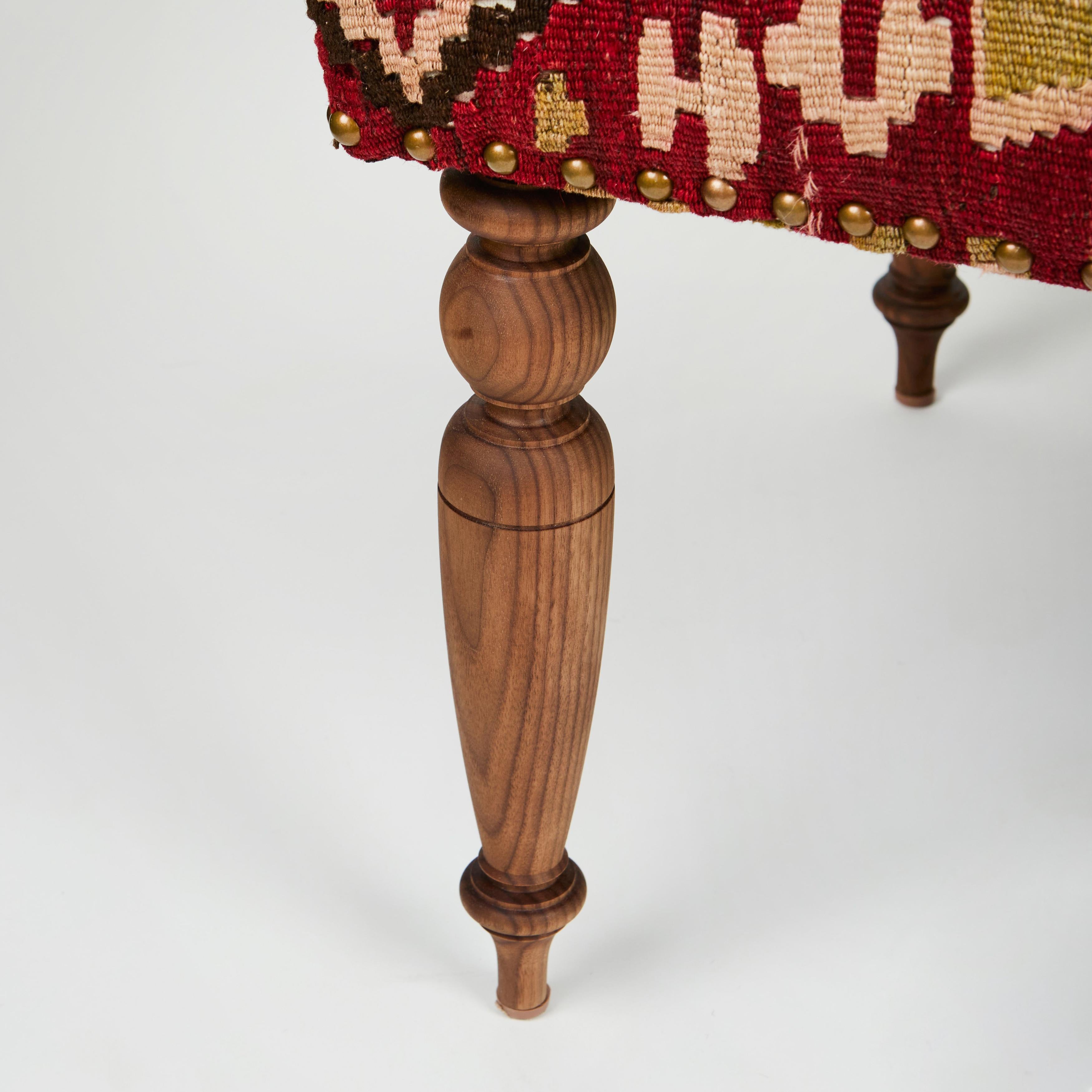 Custom Bench Upholstered in Vintage Turkish Rug with Nailhead Trim For Sale 2