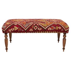 Custom Bench Upholstered in Vintage Turkish Rug with Nailhead Trim