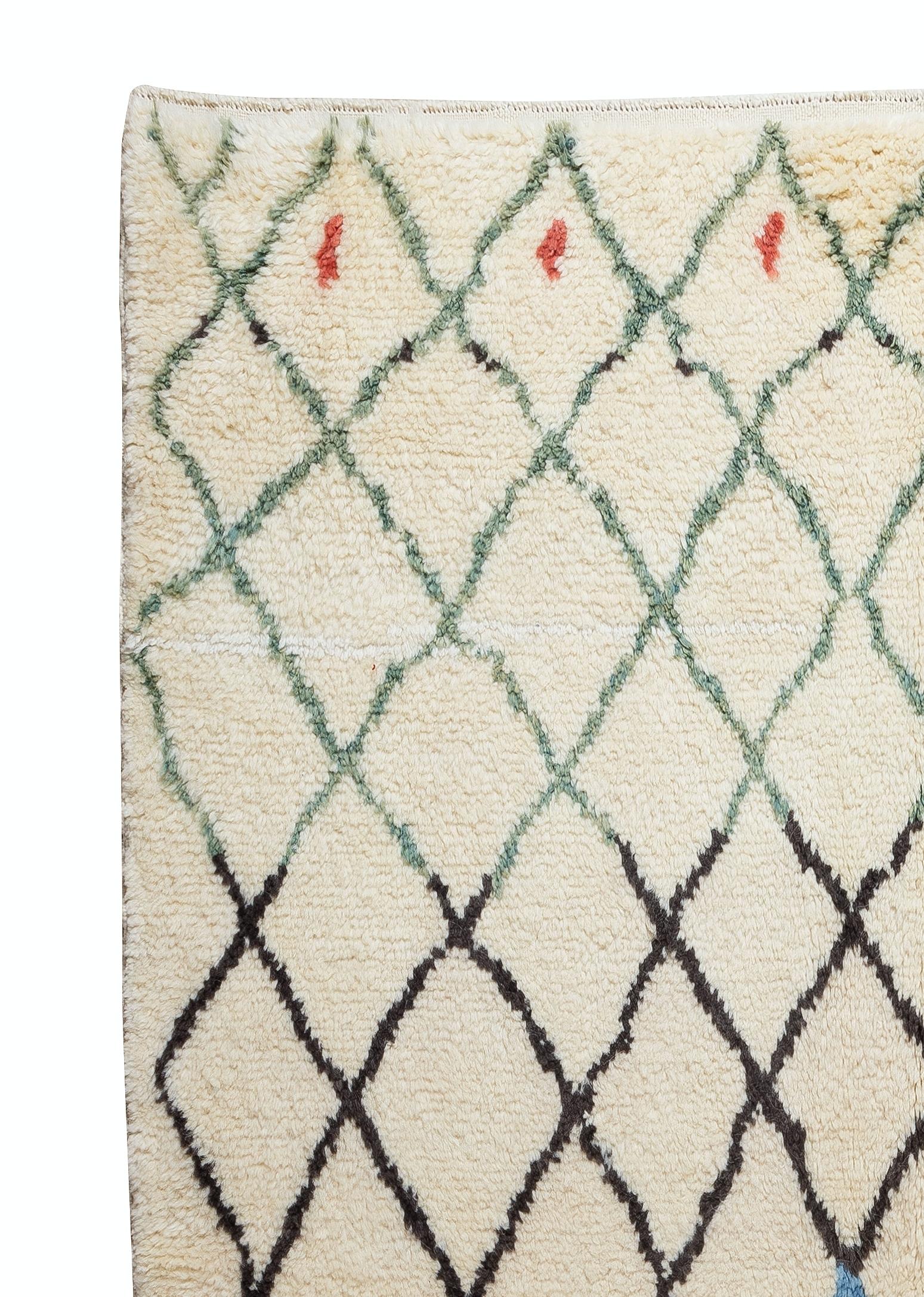 Maßgefertigter Beni Ourain-Teppich, moderner handgeknüpfter marokkanischer Teppich aus organischer Wolle (Skandinavische Moderne) im Angebot