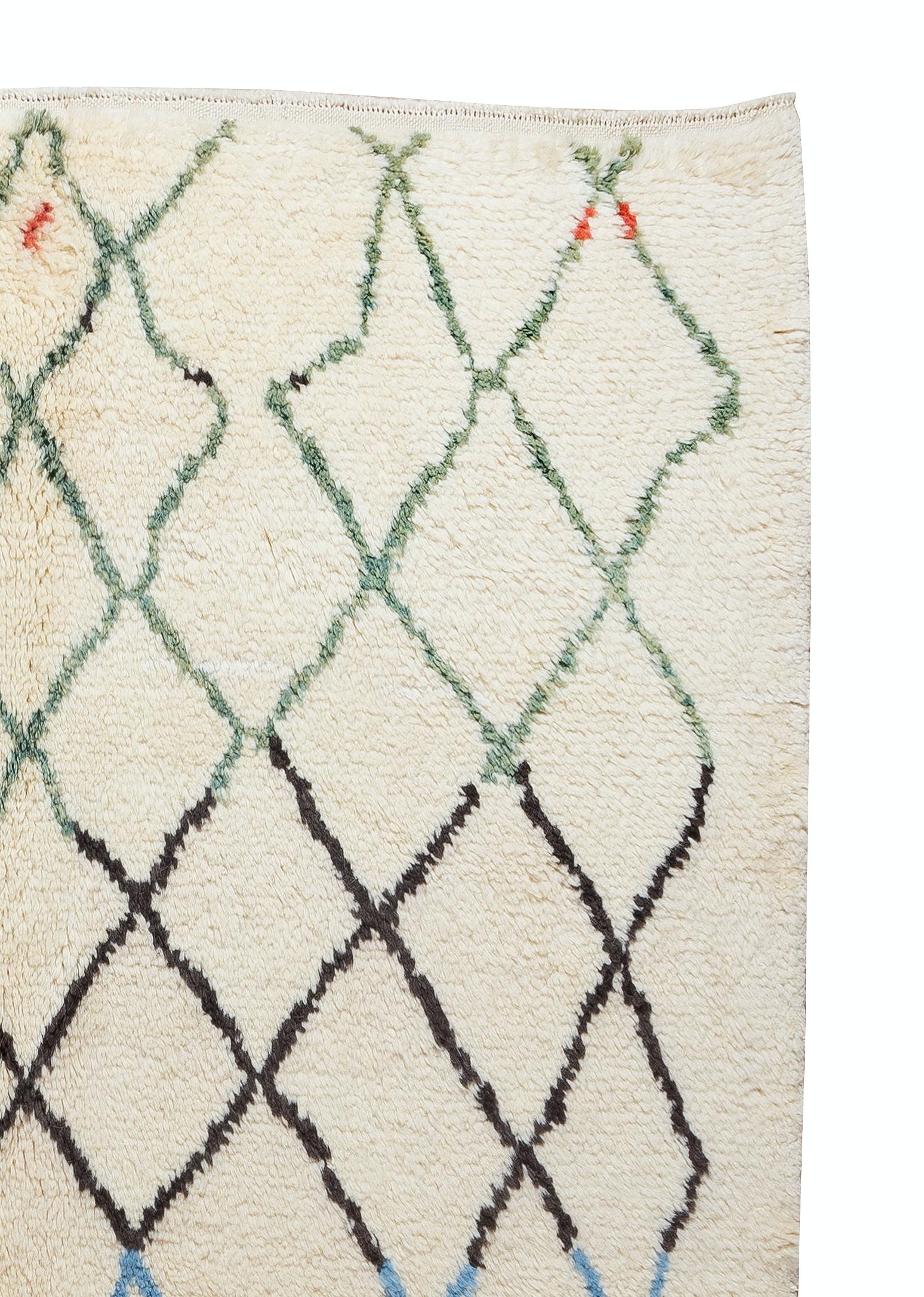 Scandinavian Modern Custom Beni Ourain Rug, Modern Hand Knotted Moroccan Rug Made of Organic Wool For Sale