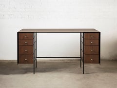 Custom Bent Office/Writing Desk, Made of Bronze and Walnut Drawers