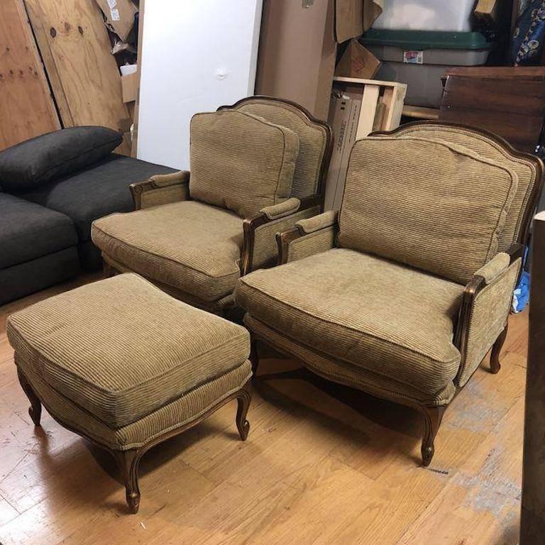 Custom Bergere Style Armchairs and Ottoman In Good Condition In San Francisco, CA