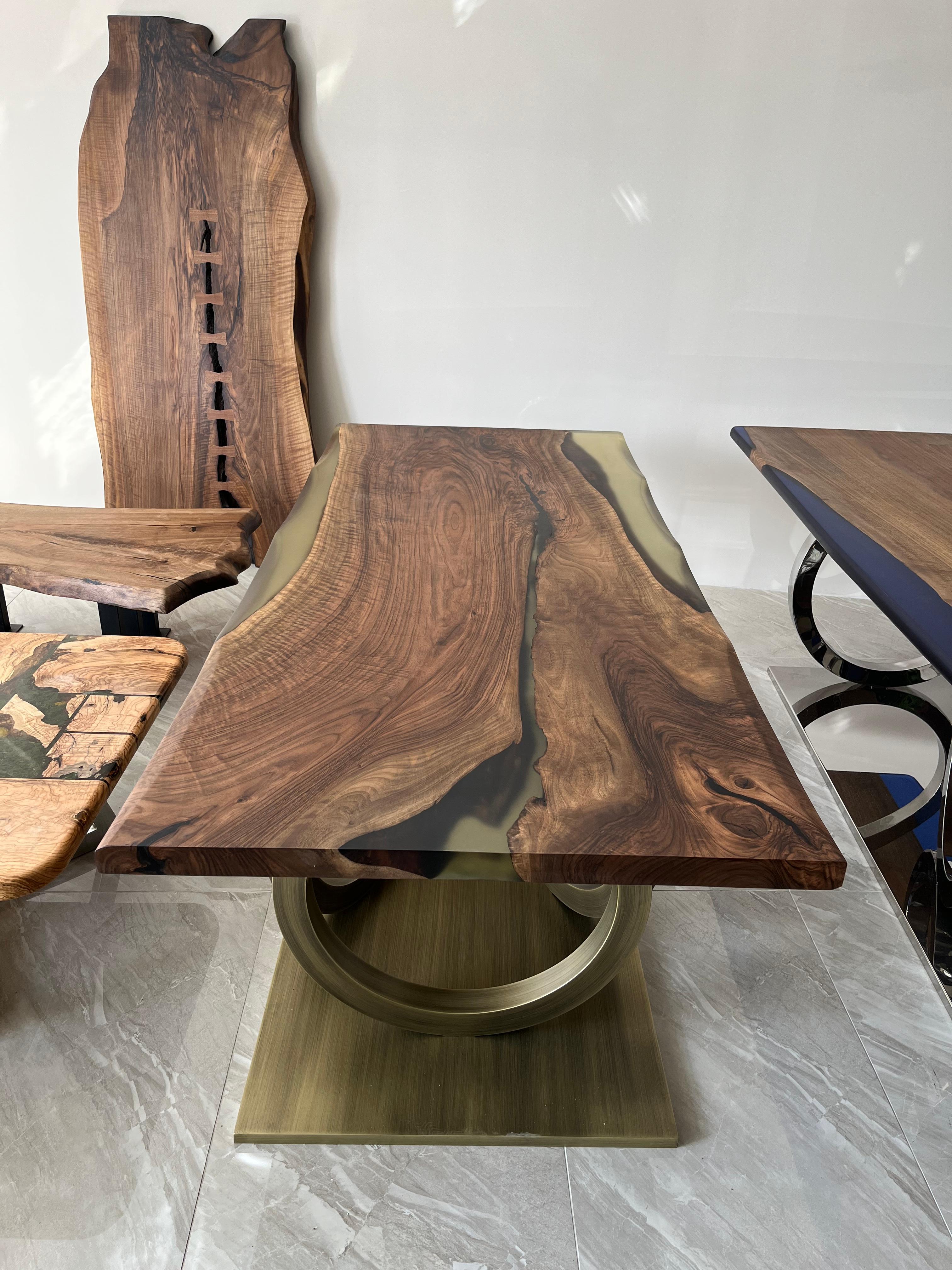 Turkish Custom Black Walnut Epoxy Resin Wooden Dining Table For Sale