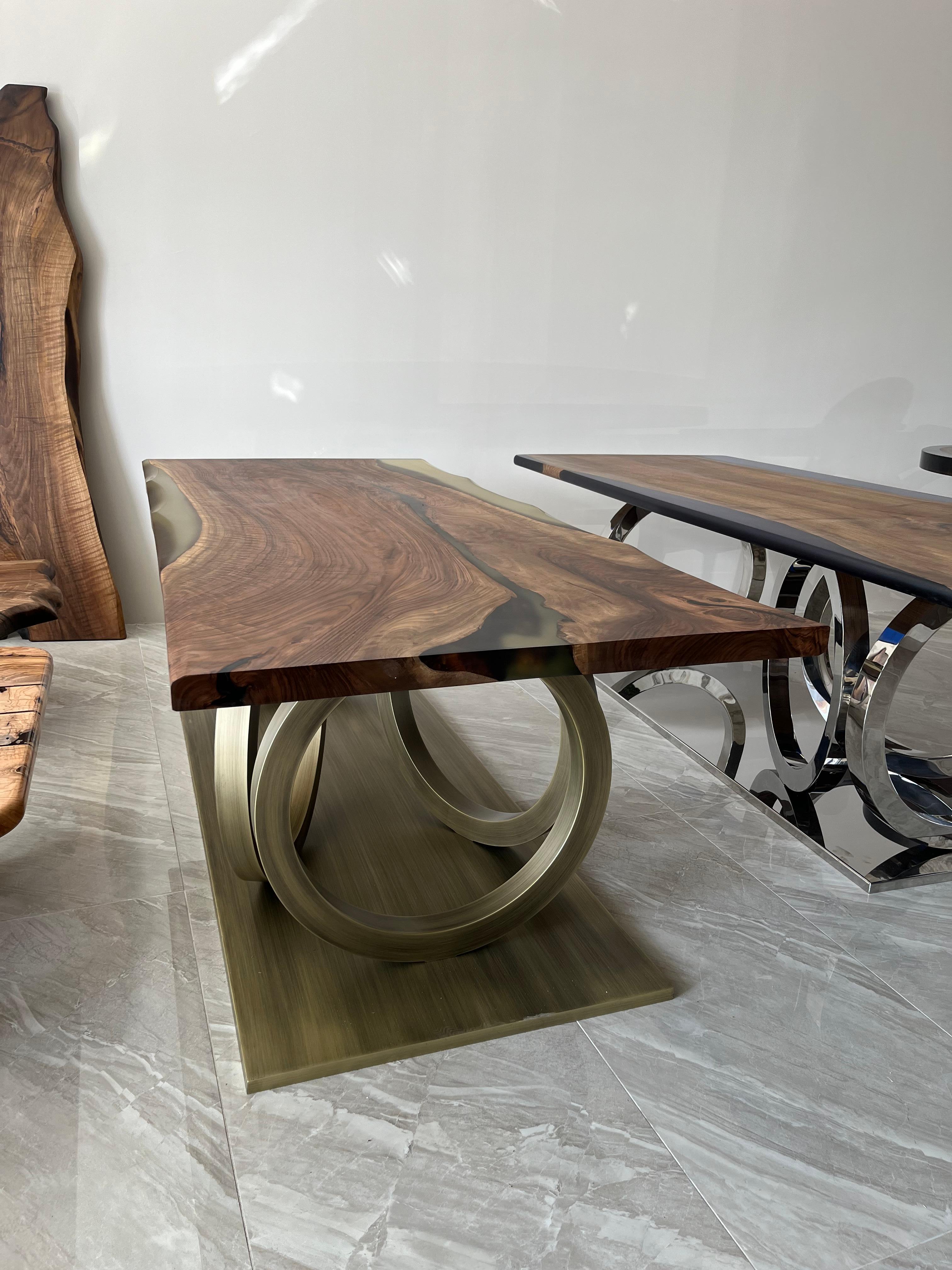 Hand-Carved Custom Black Walnut Epoxy Resin Wooden Dining Table For Sale