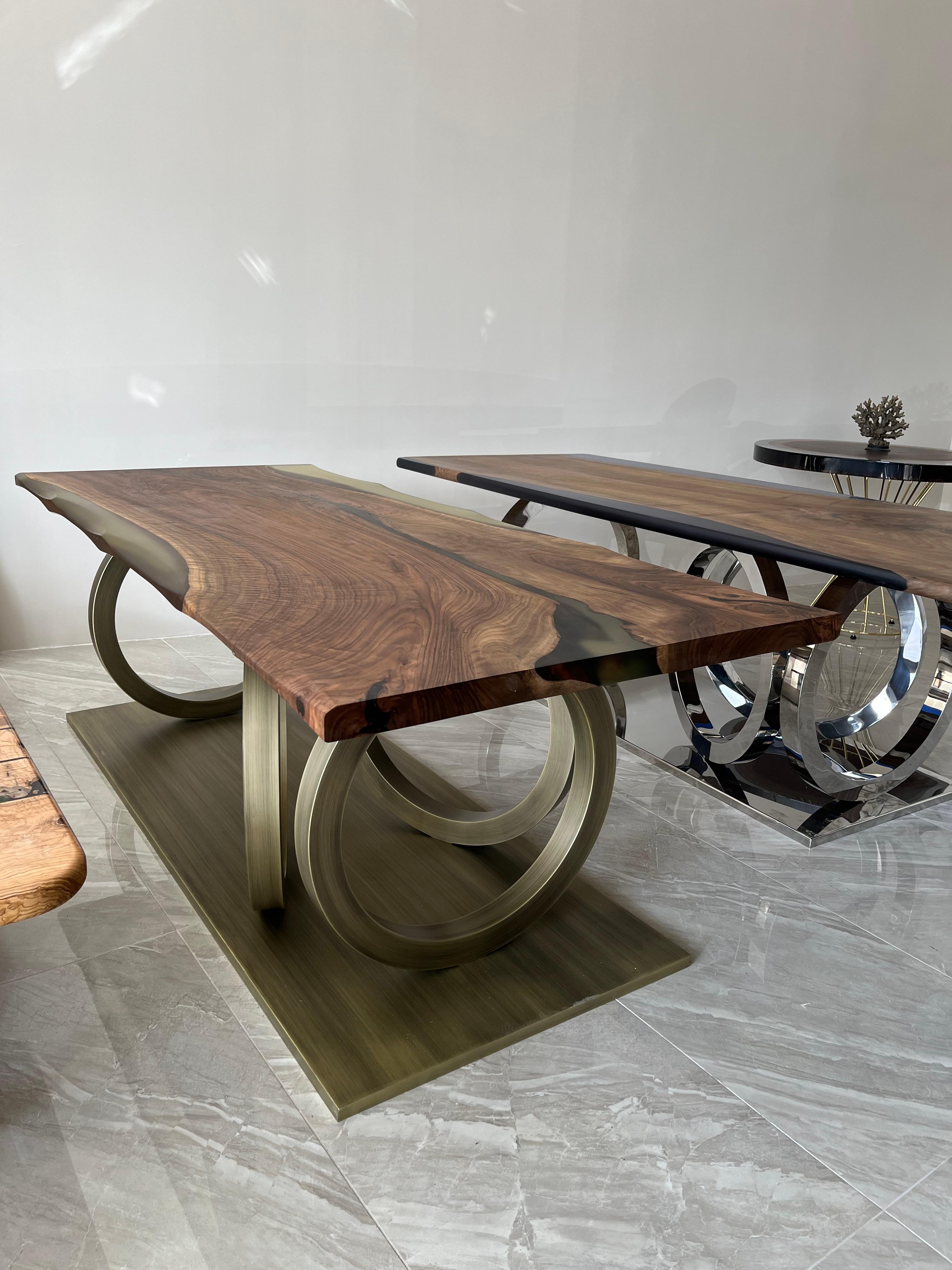 Contemporary Custom Black Walnut Epoxy Resin Wooden Dining Table For Sale