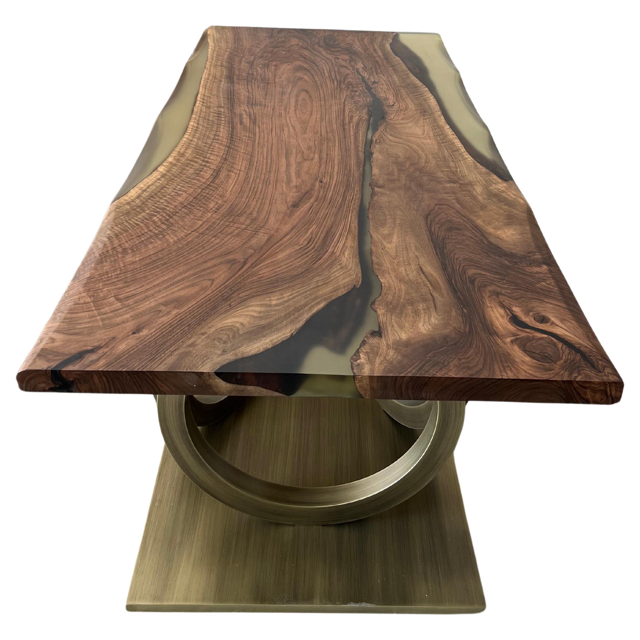 Custom Black Walnut Epoxy Resin Wooden Dining Table For Sale