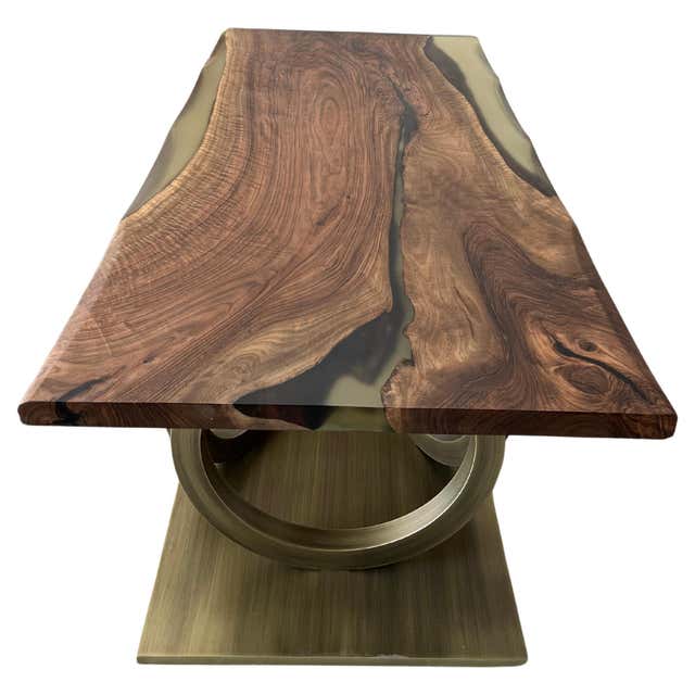 Custom Clear Epoxy Resin Dining Walnut Table (In Stock) For Sale at ...