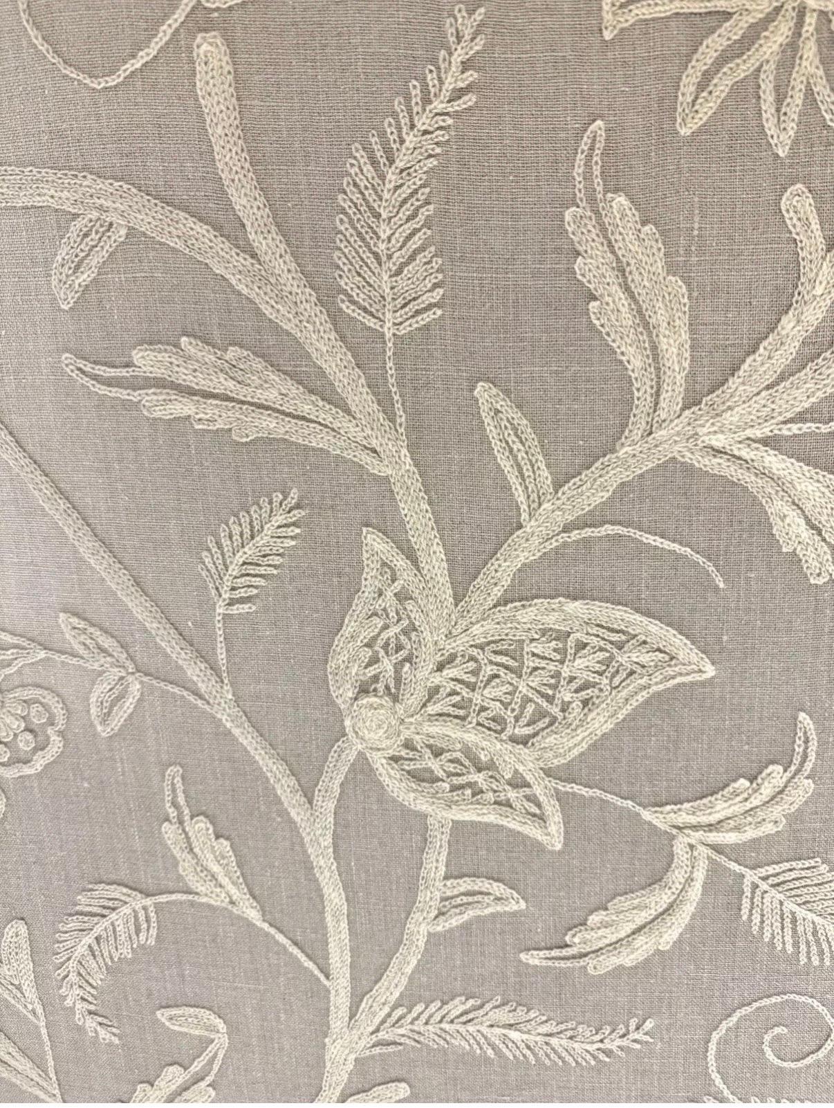 Custom Bespoke Tufted Linen Chesterfield Loveseat Sofa with Crewel Work For Sale 1