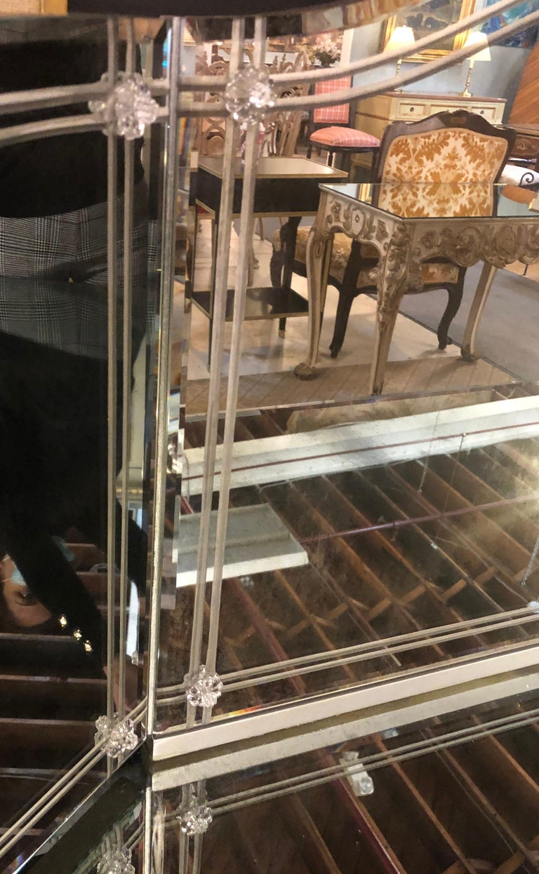 Custom Beveled and Etched Glass Mirrored Vanity Desk with Attached