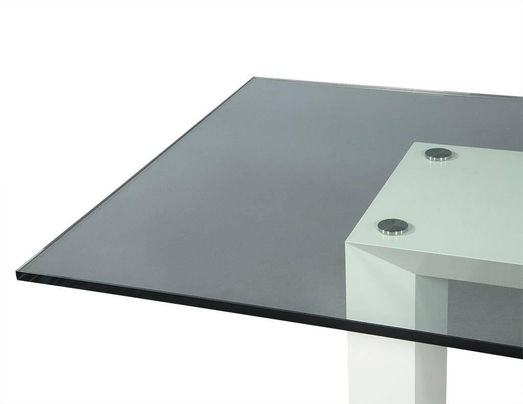 Steel Custom Bevelled Glass Top with Lacquered Base Modern Dining Table