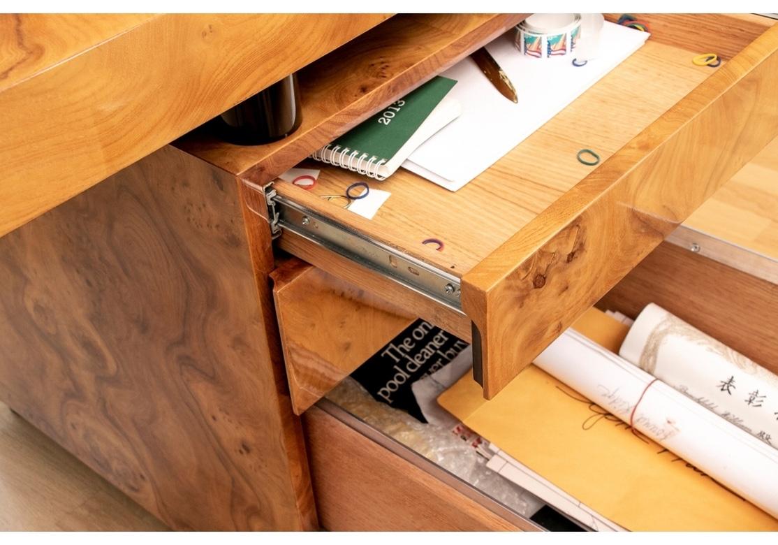 Mid-Century Modern Custom Birch Burl Crescent Shaped Desk