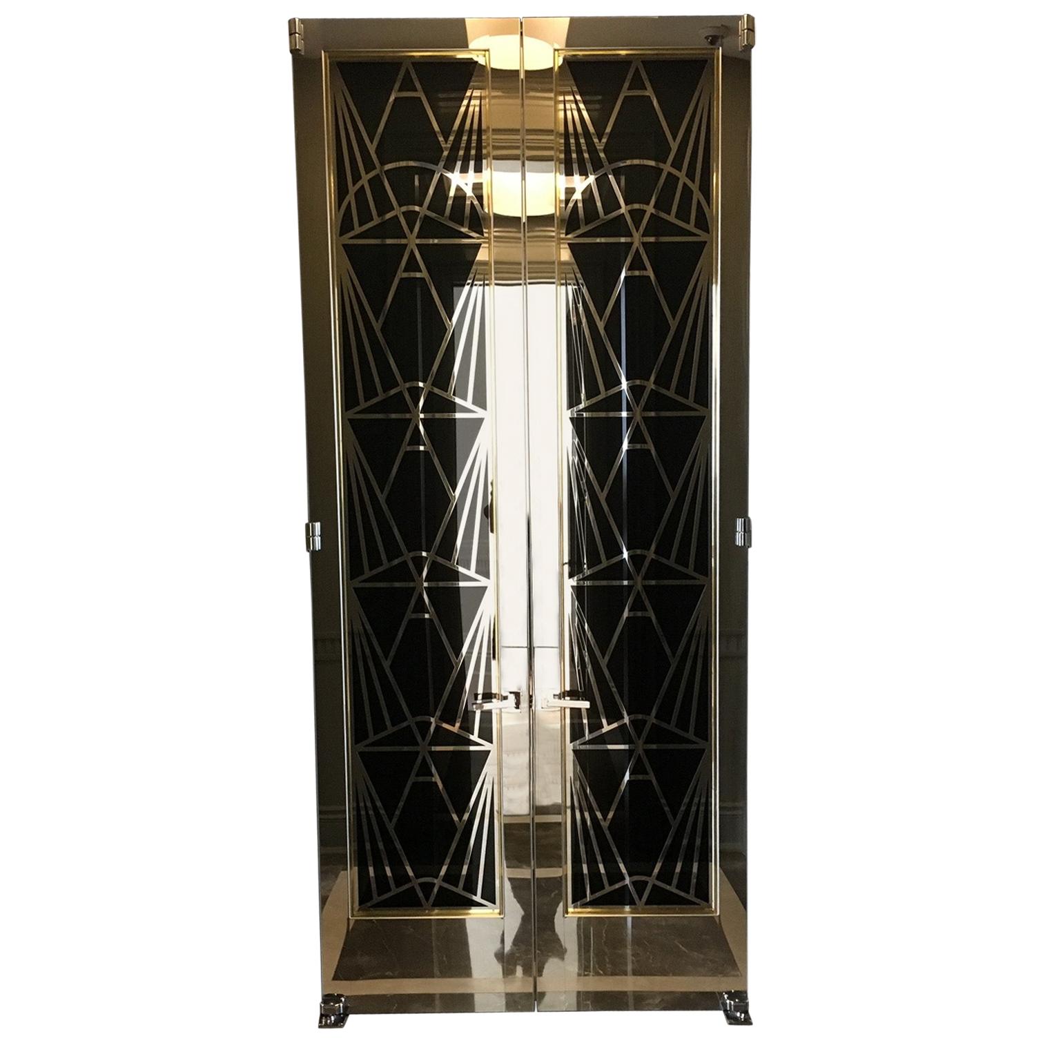 Art Deco-Style, One of A Kind, Black and Chrome Doors For Sale