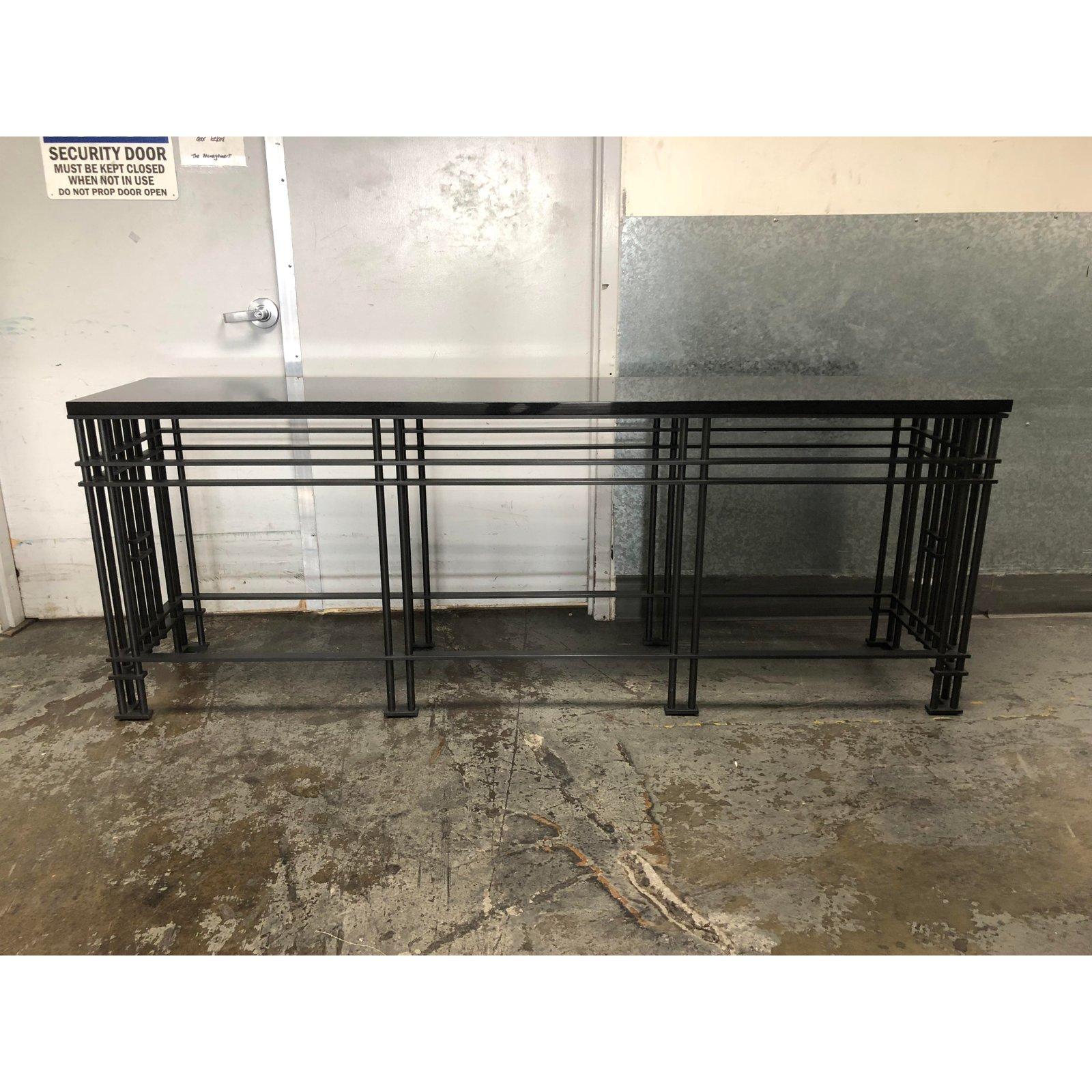 Contemporary Custom Black Iron and Stone Top Credenza For Sale