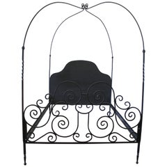 Used Custom Black Iron Queen Size Canopy Bed