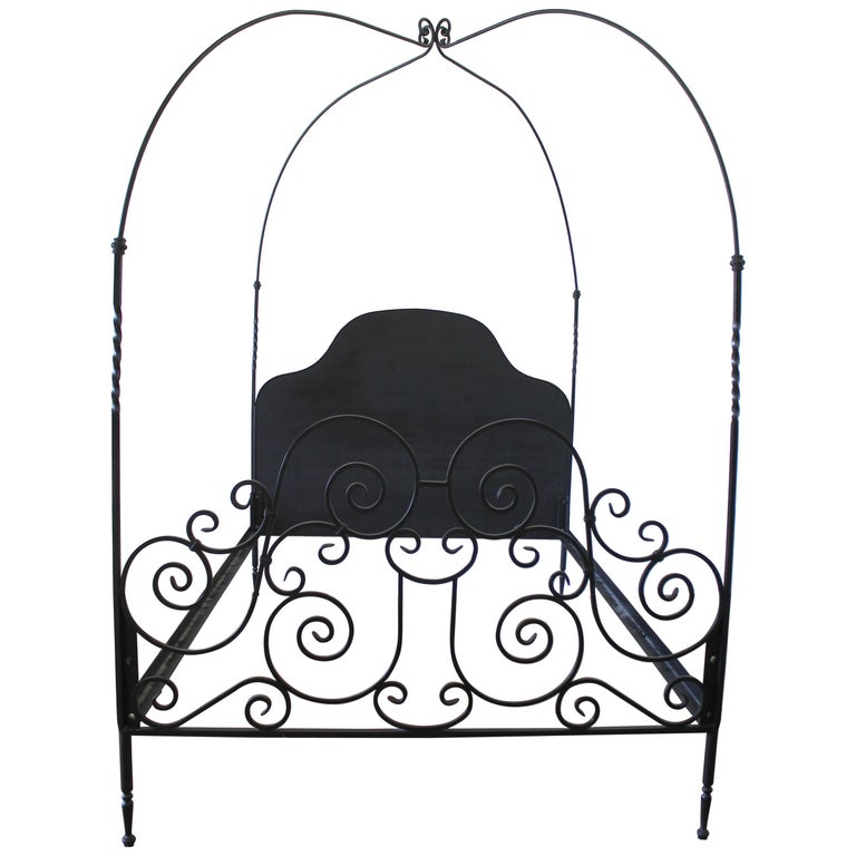 Custom Black Iron Queen Size Canopy Bed at 1stDibs
