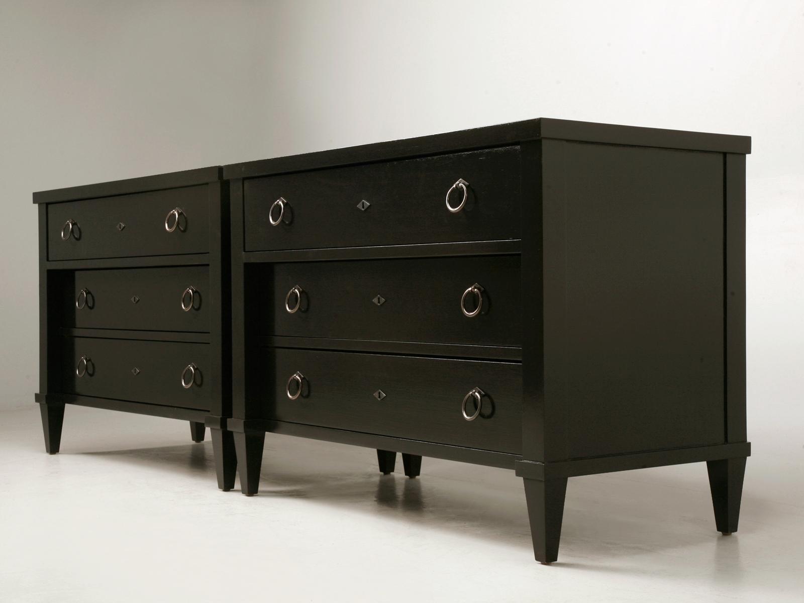 American Custom Black Lacquer Commodes or Chests Gunmetal Hardware in Any Dimension For Sale