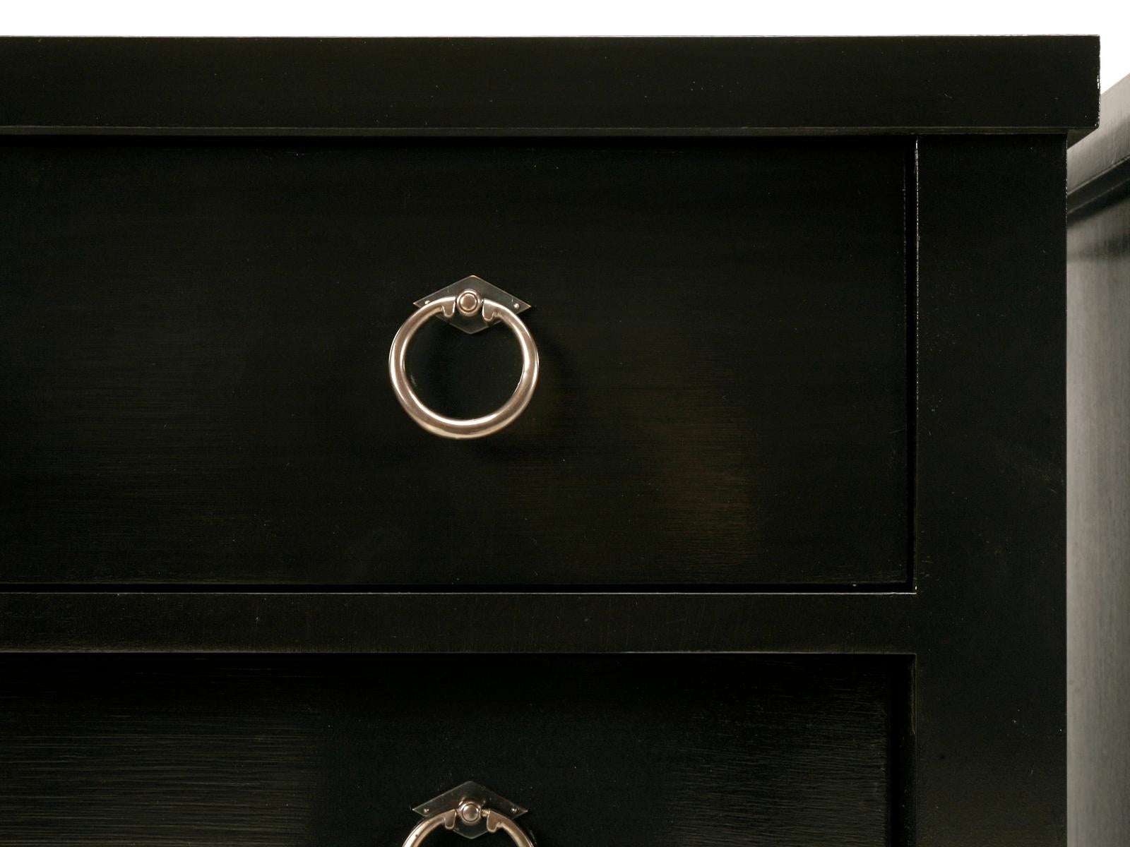 Hand-Crafted Custom Black Lacquer Commodes or Chests Gunmetal Hardware in Any Dimension For Sale