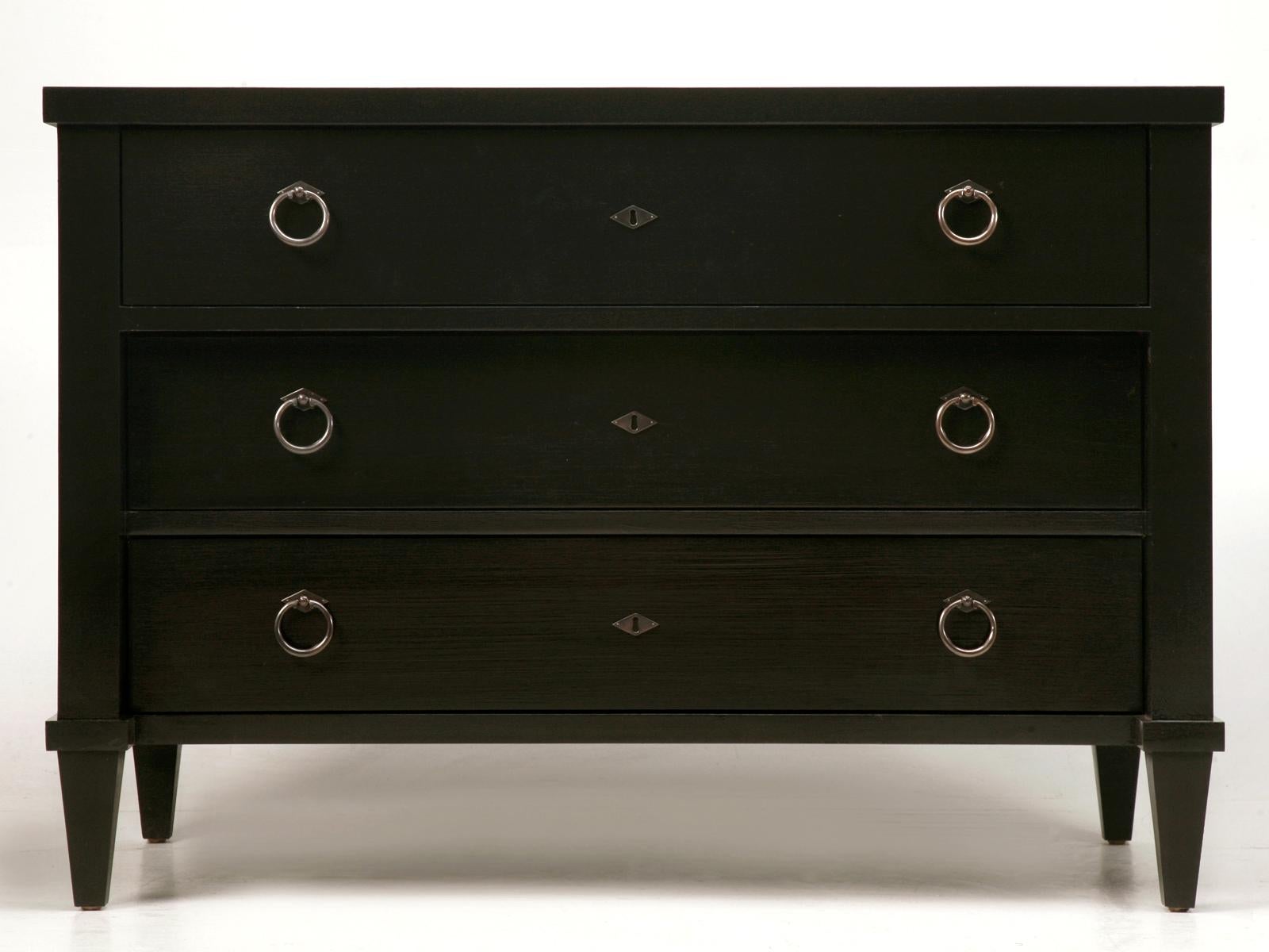 Custom Black Lacquer Commodes or Chests Gunmetal Hardware in Any Dimension For Sale 1