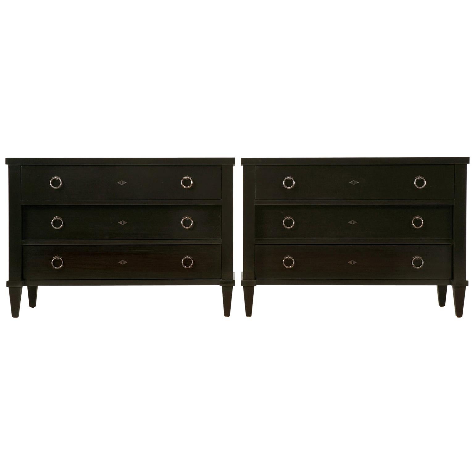 Custom Black Lacquer Commodes or Chests Gunmetal Hardware in Any Dimension For Sale